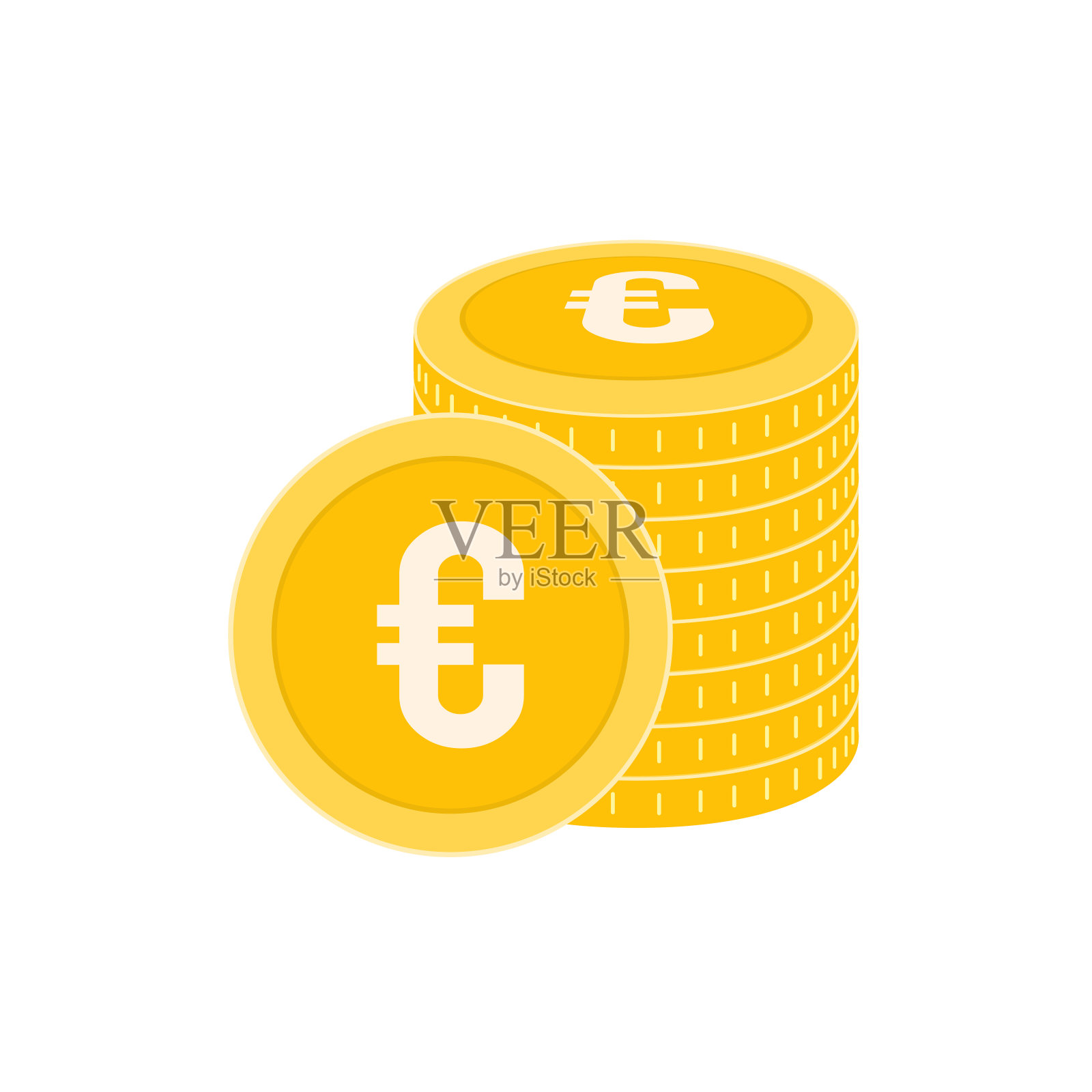 现实的欧元硬币矢量图标设计模板。金币堆栈矢量插图。设计元素图片