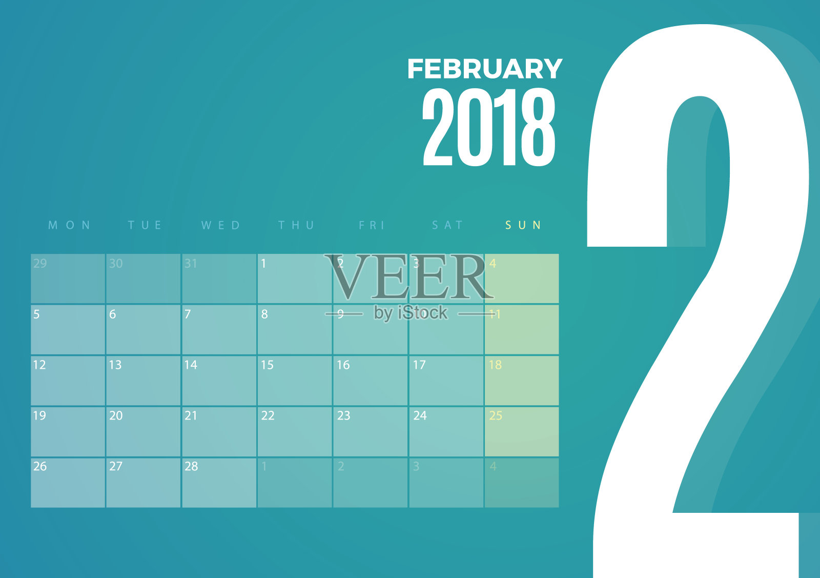 桌面2018年2月日历。向量模板插画图片素材