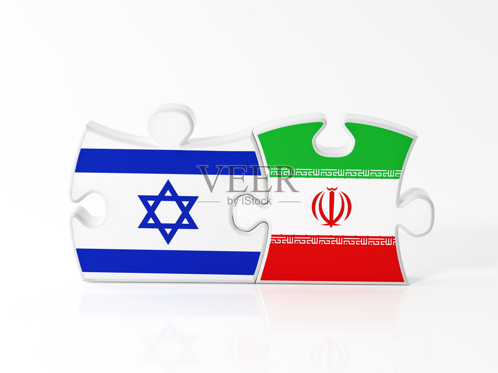 用以色列和伊朗国旗纹理的拼图照片摄影图片