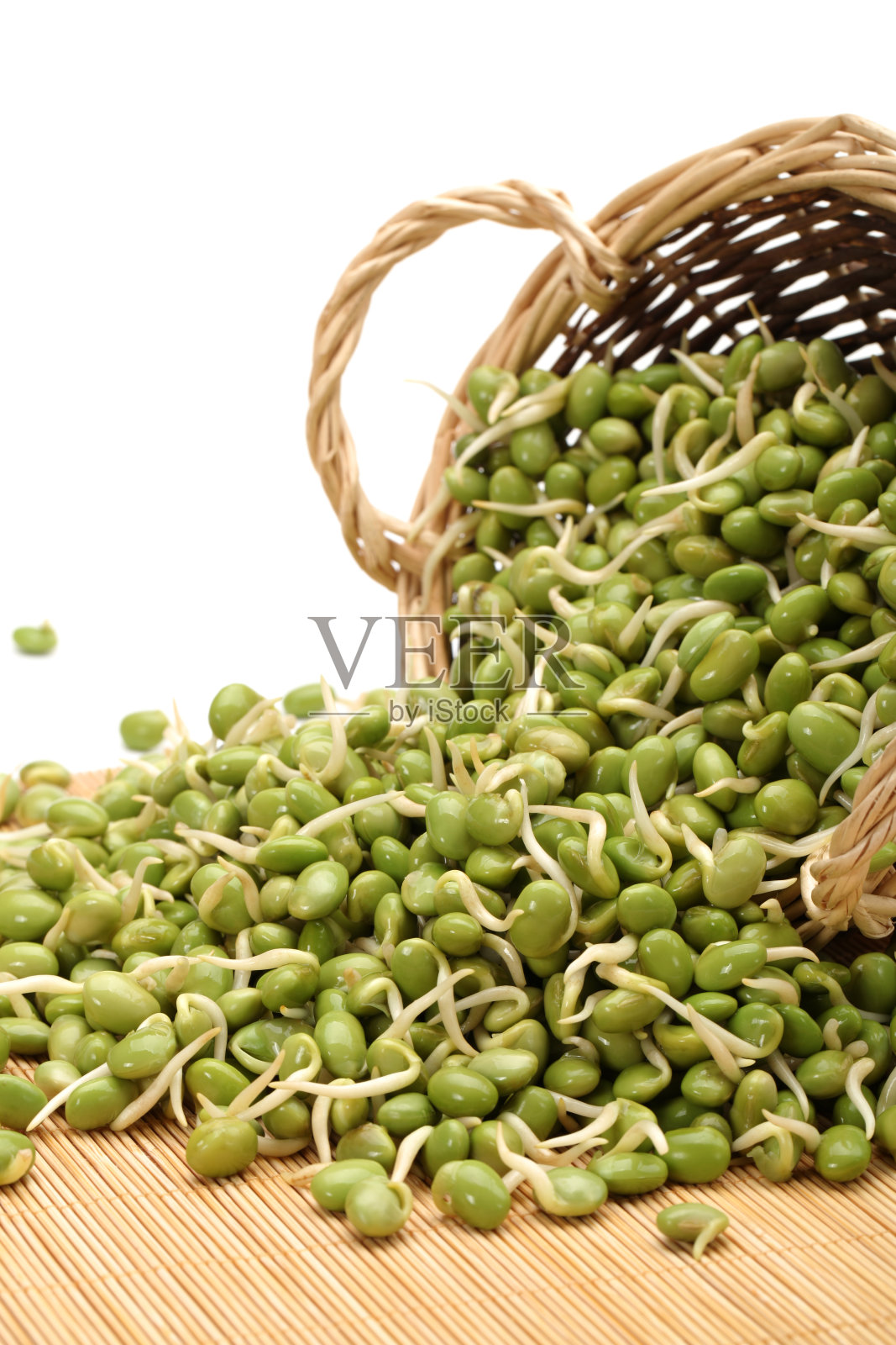 白色背景上的绿色大豆芽照片摄影图片