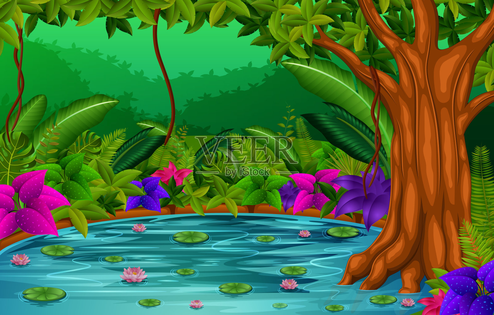 森林湖景插画图片素材