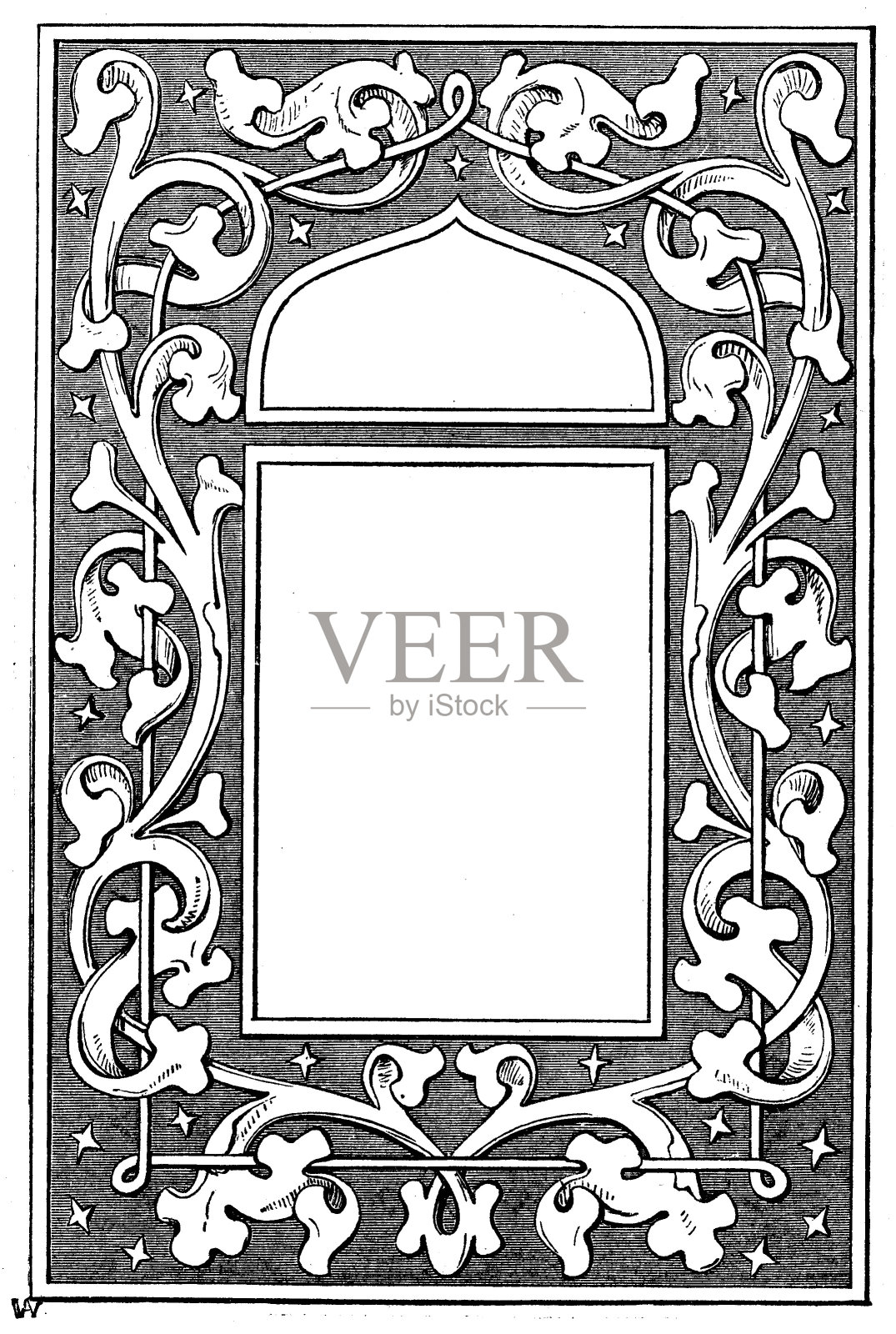 维多利亚黑白照明页框样式1月11日与空文本框;19世纪华丽的书页装饰1866年设计元素图片