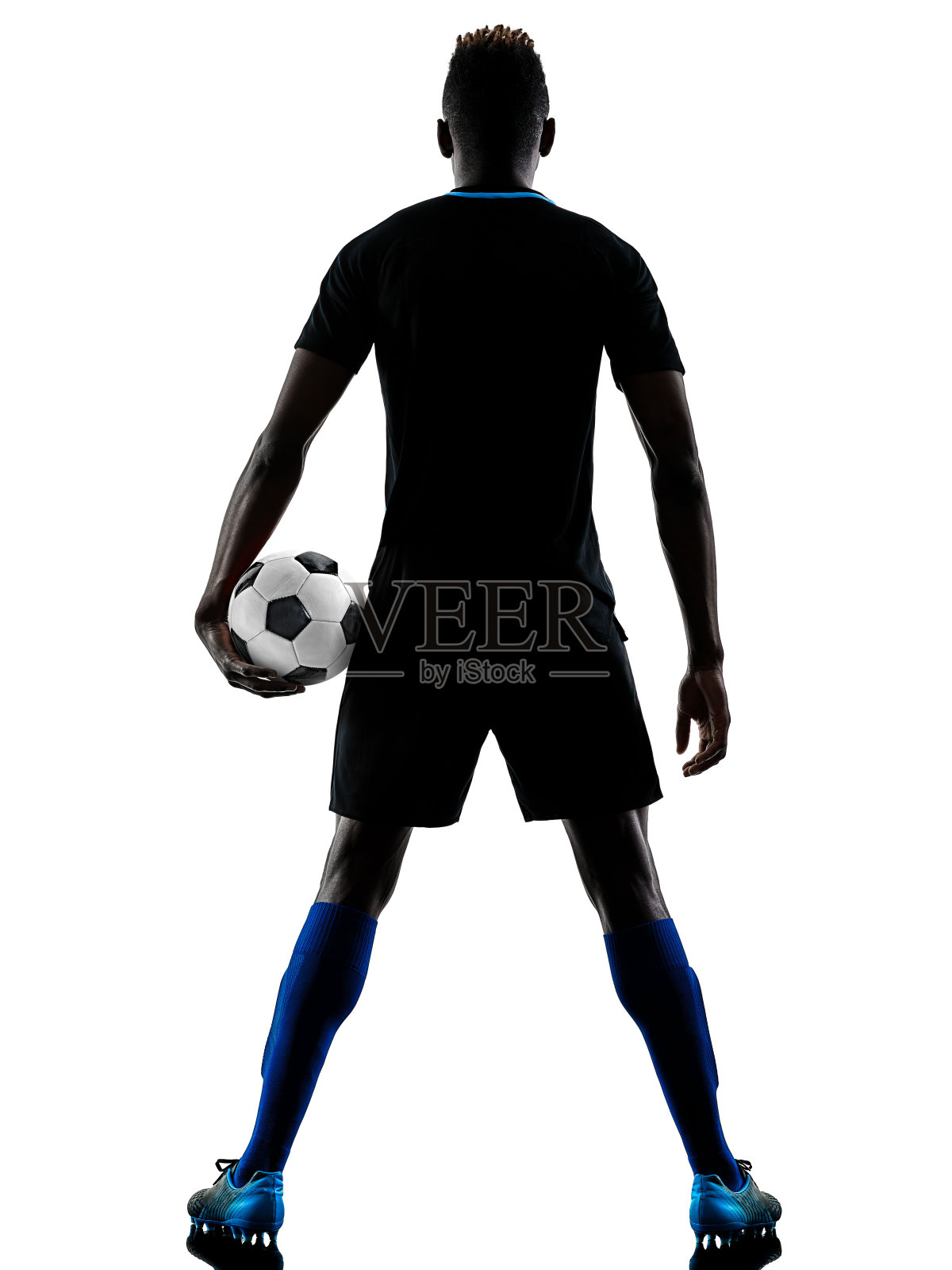 一个非洲足球运动员孤立的白色背景剪影照片摄影图片