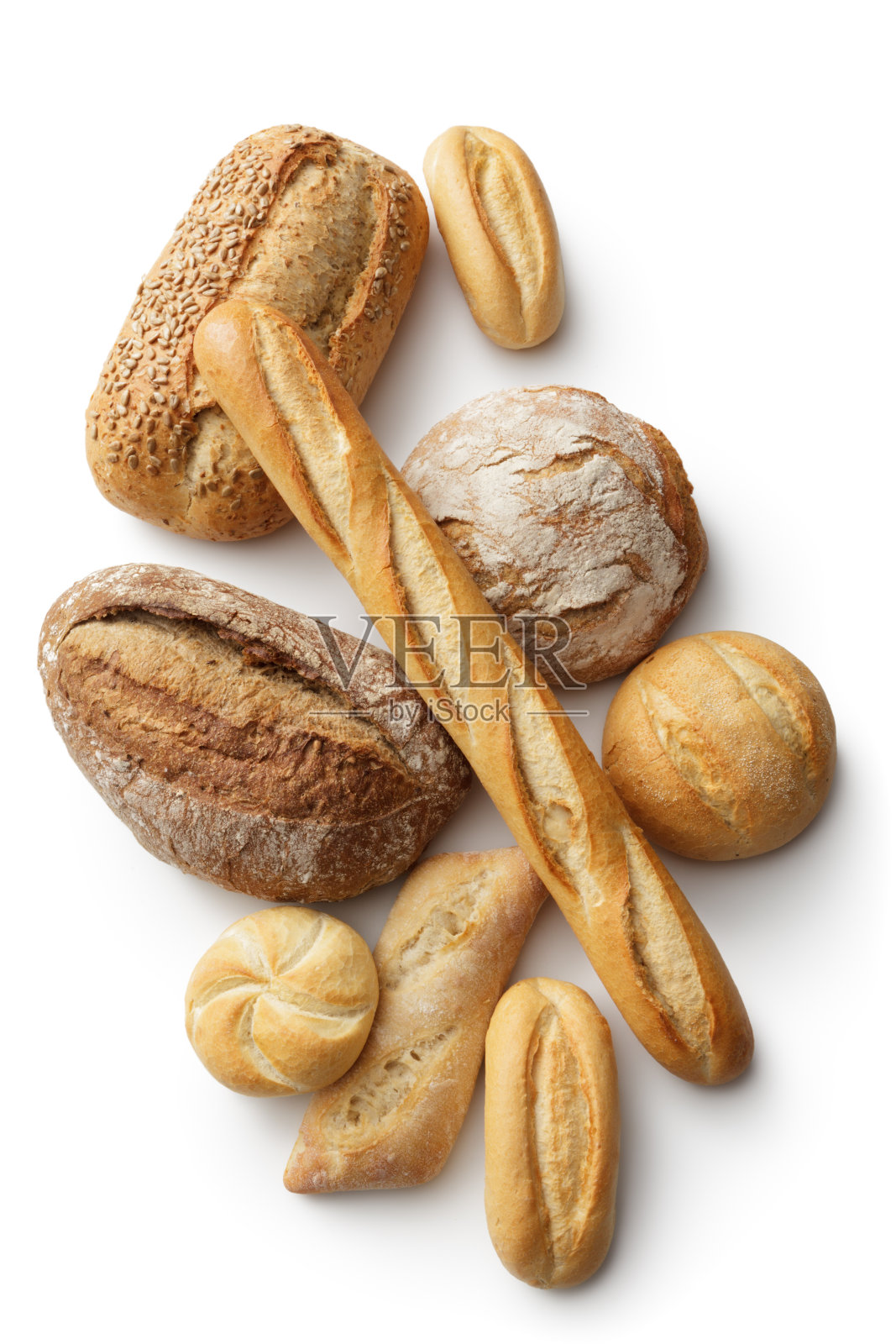 面包:各种面包孤立在白色背景照片摄影图片