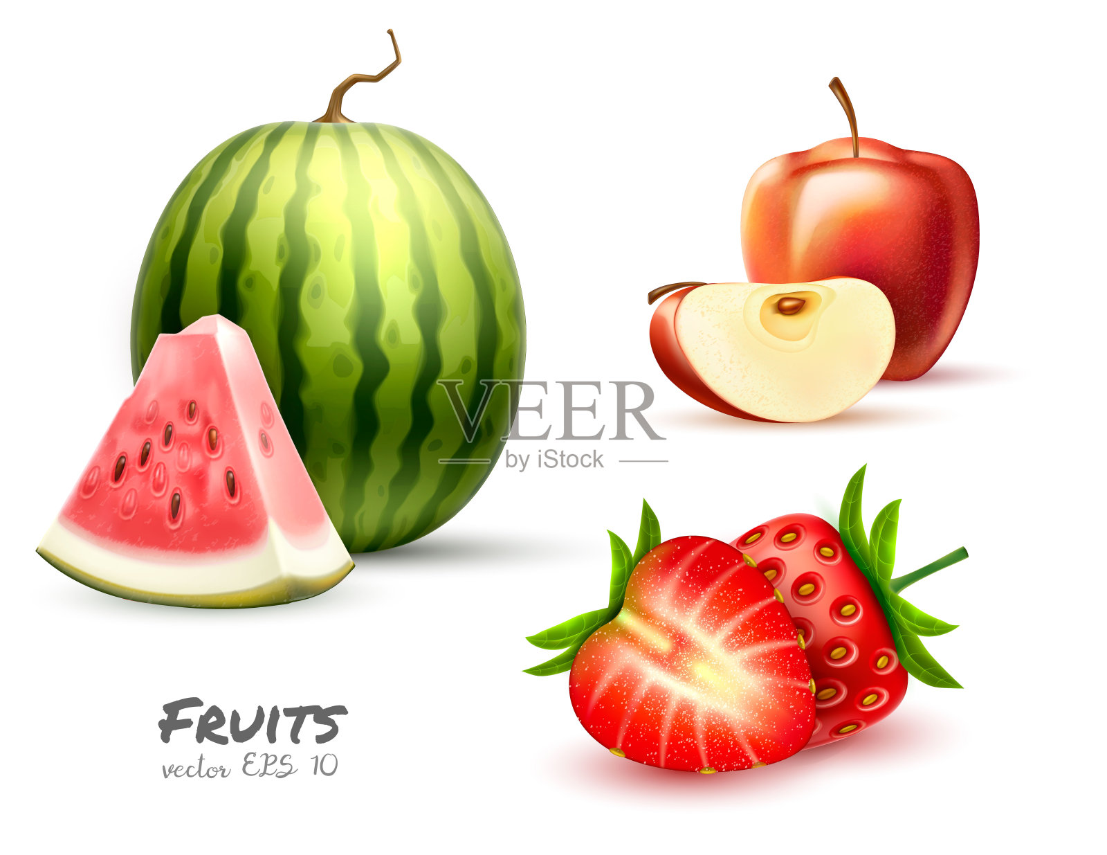 矢量西瓜，苹果，草莓，水果片套设计元素图片