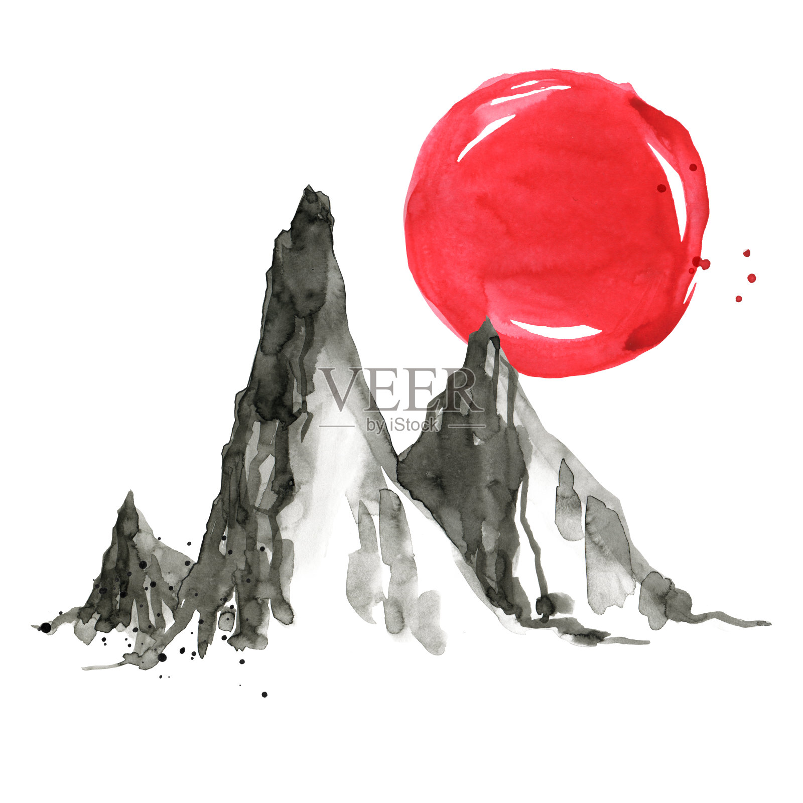 日本风格的山。水彩手绘插画插画图片素材