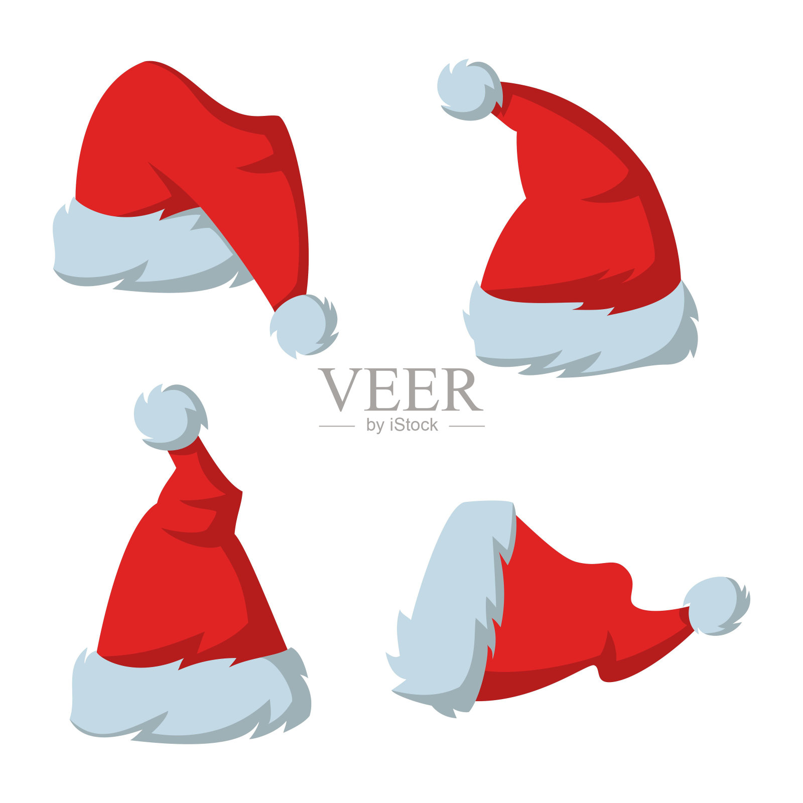 一套红帽子的圣诞老人在白色的背景。设计元素图片