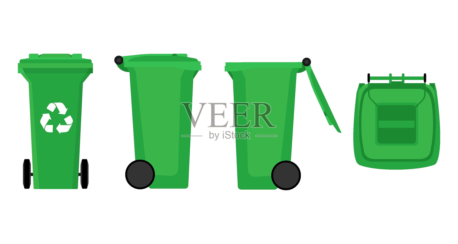 矢量绿色回收站的垃圾和垃圾隔离在白色背景设计元素图片