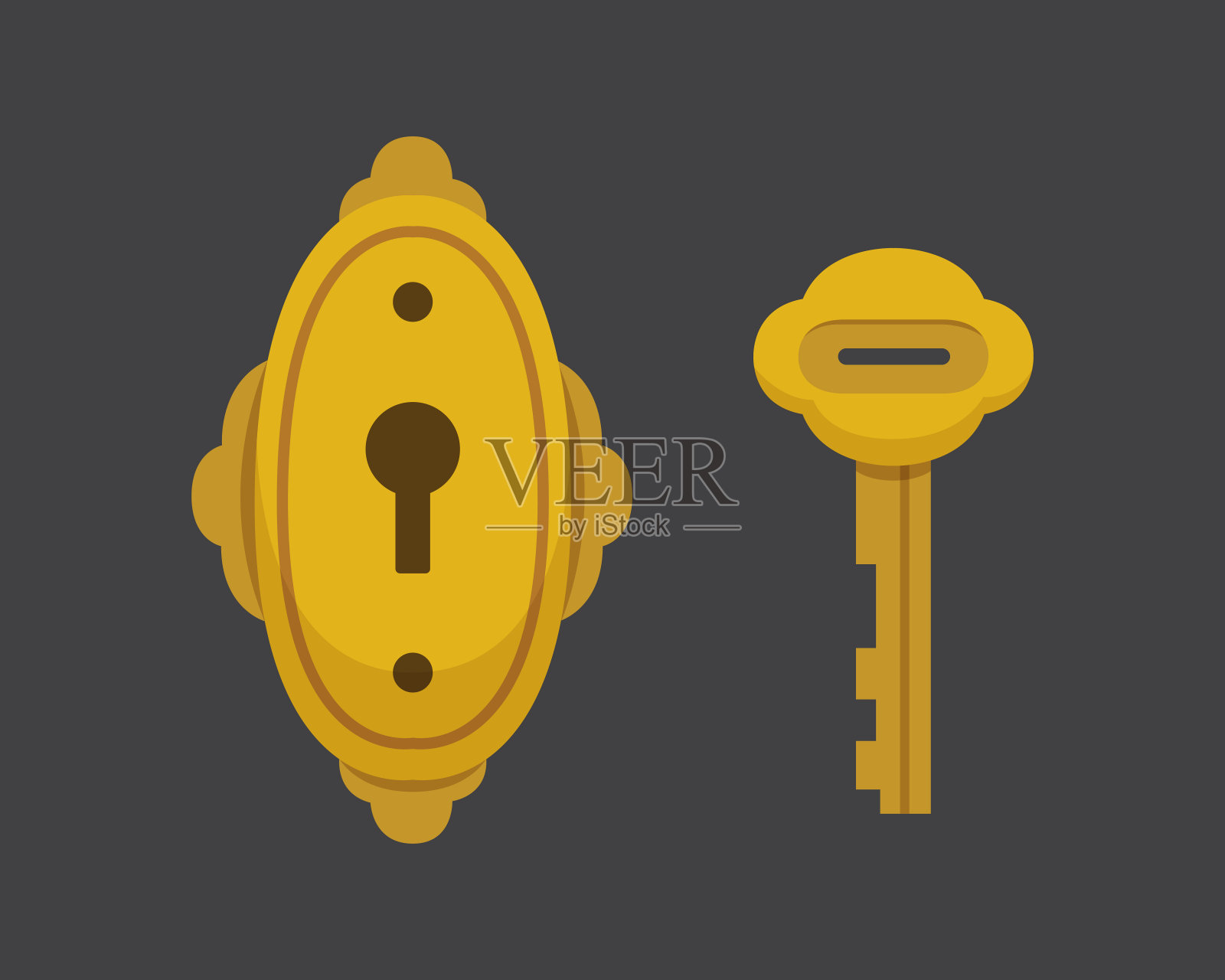 老式钥匙和锁。矢量插图卡通挂锁。秘密，神秘或安全的图标。插画图片素材