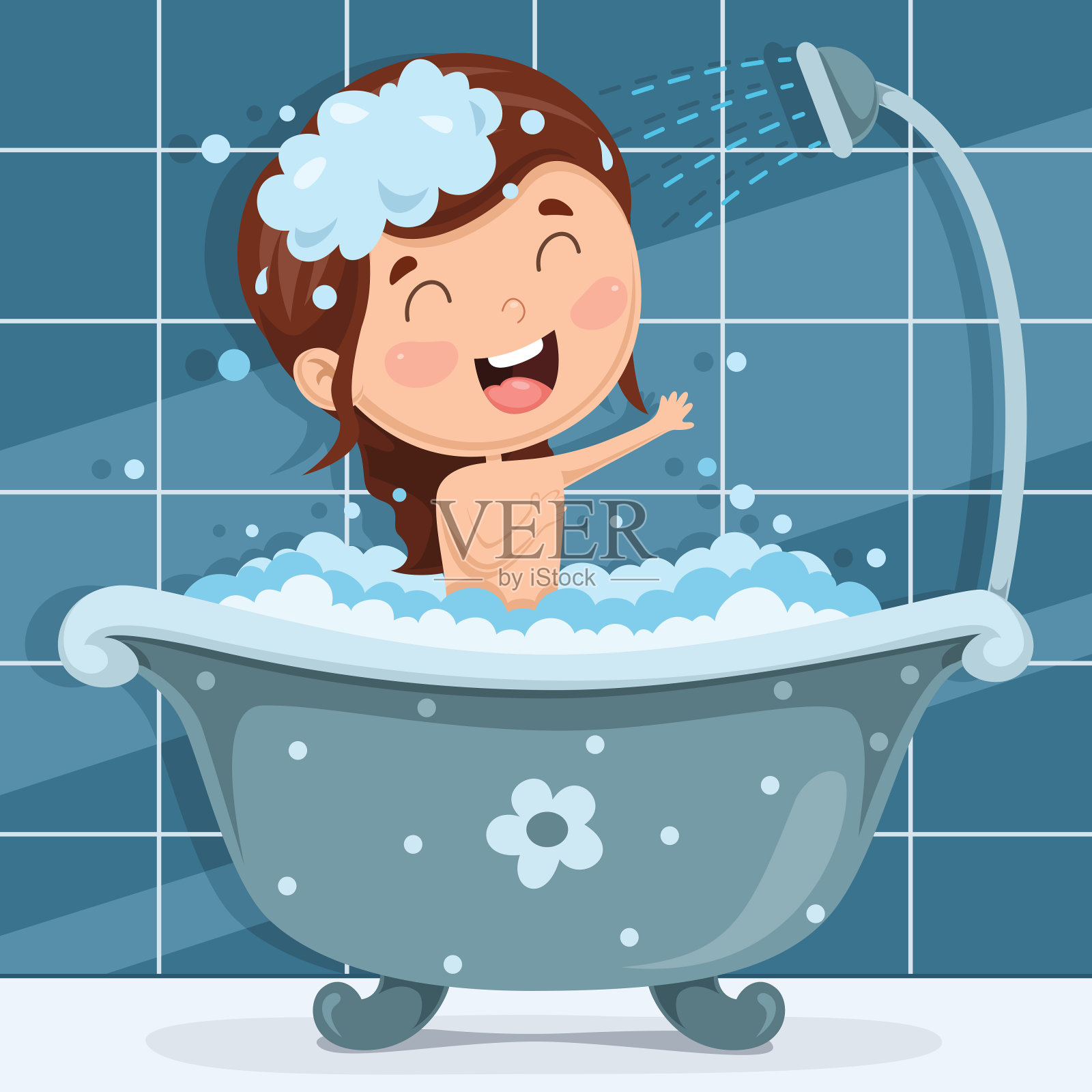 矢量插图的孩子洗澡插画图片素材
