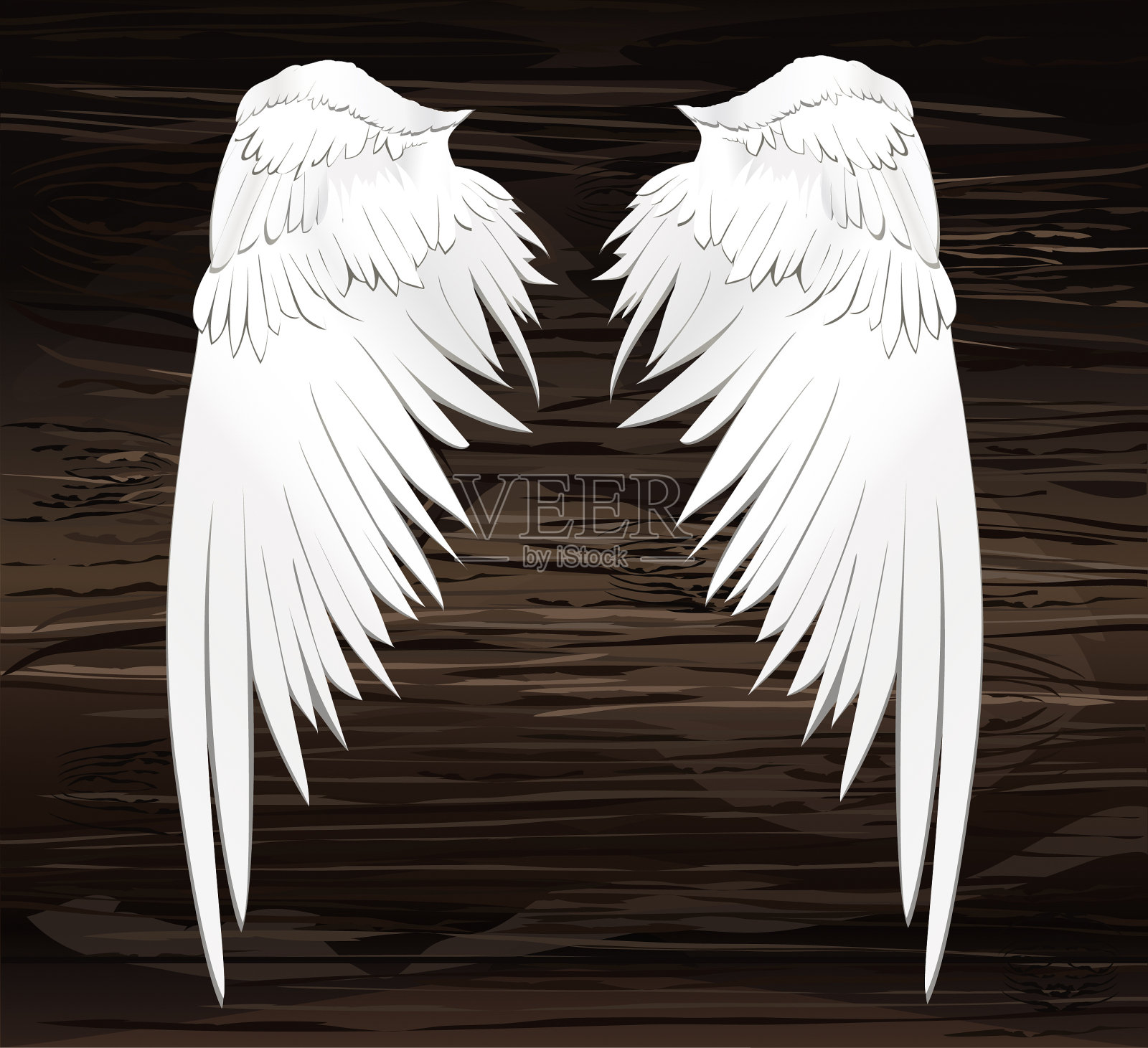 翅膀。矢量插图上的木制背景。黑白风格插画图片素材