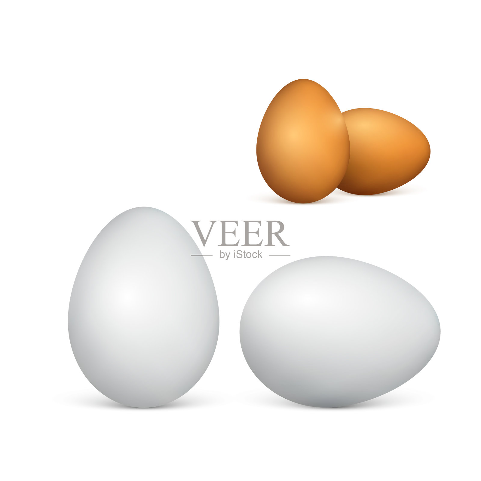 一对白色和棕色的鸡蛋。逼真的3d鸡蛋。矢量插图孤立在白色背景插画图片素材