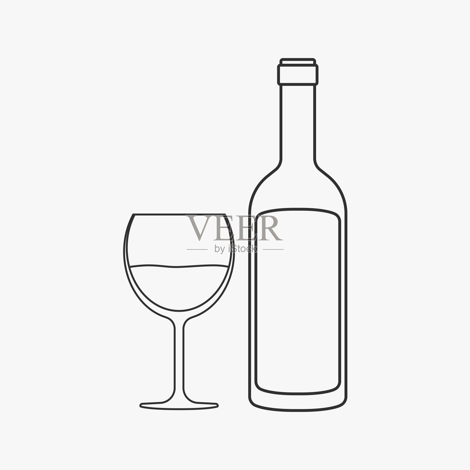 酒瓶和玻璃平面黑色轮廓设计图标图标素材