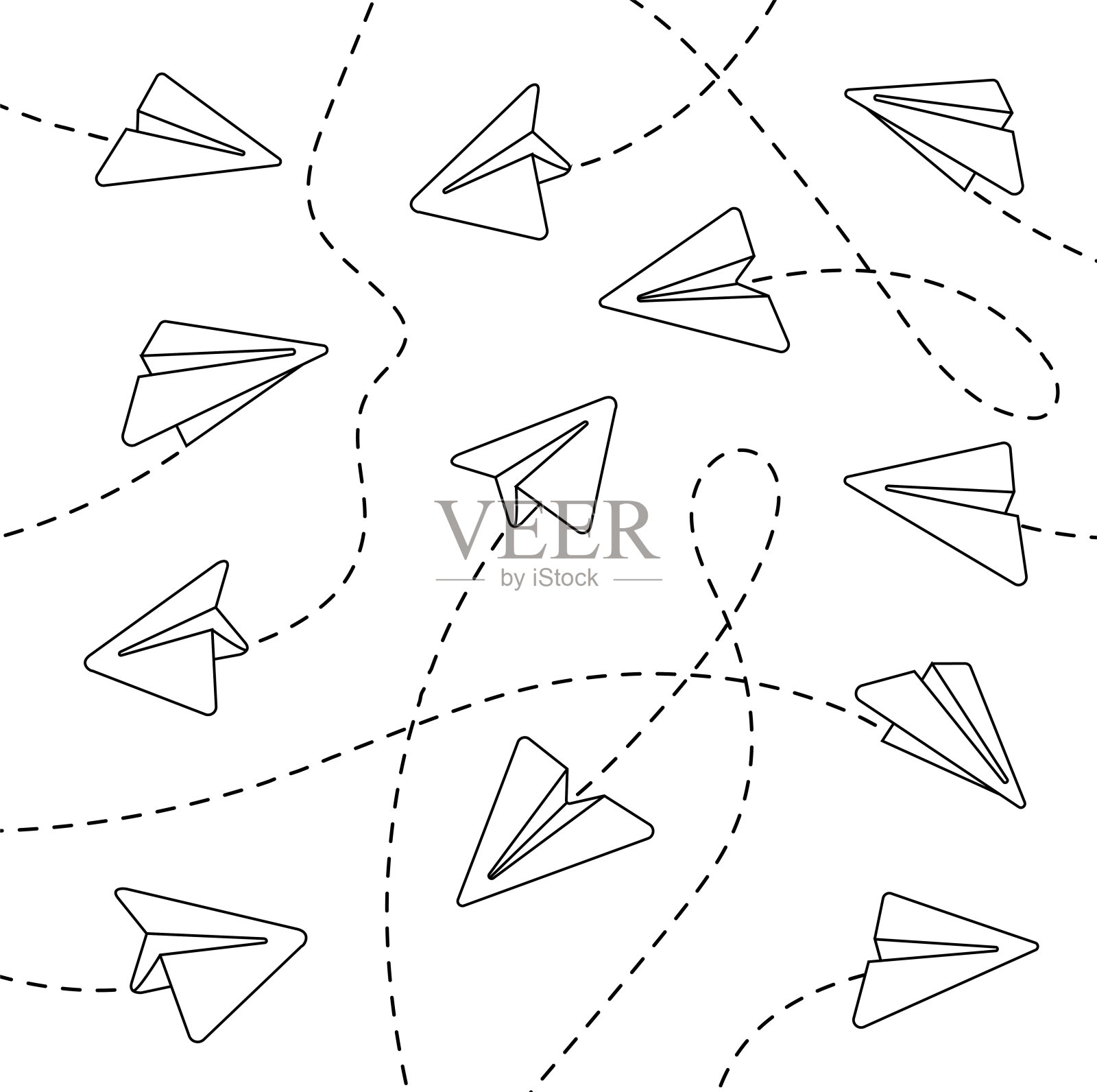 带虚线的纸飞机插画图片素材