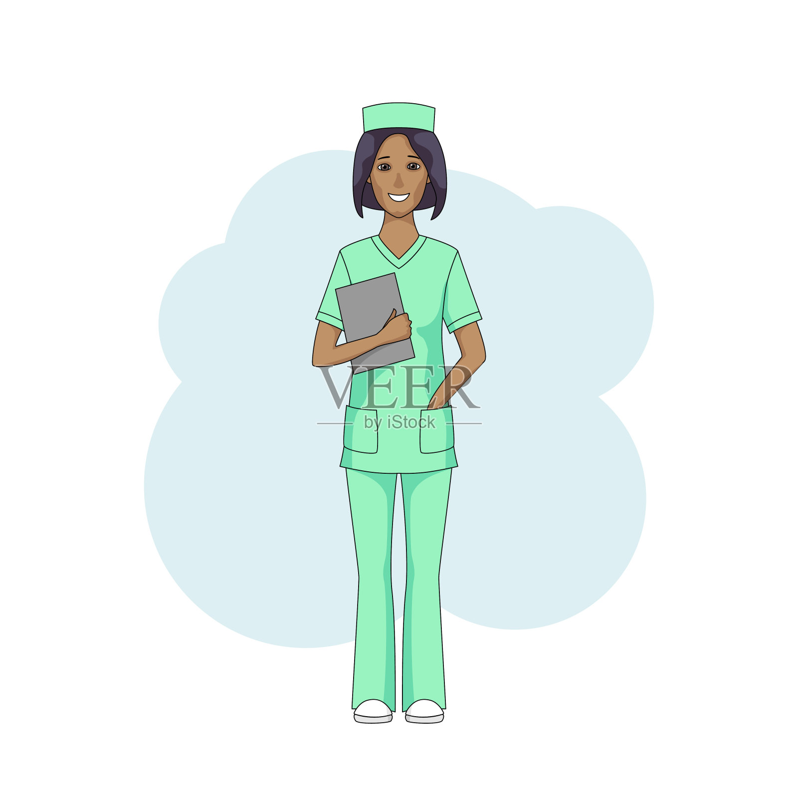 穿着绿色制服的黑人女护士设计元素图片