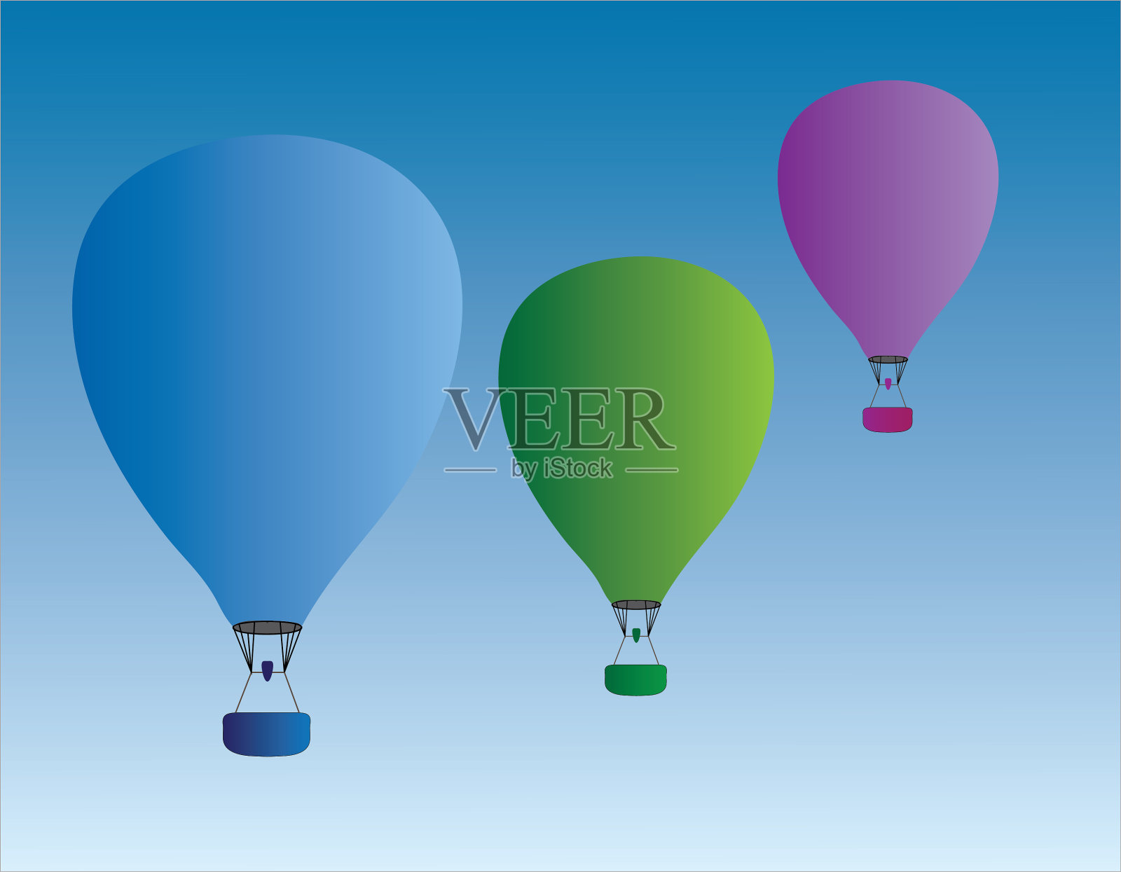 蓝色天空中的一组彩色的热气球插画图片素材