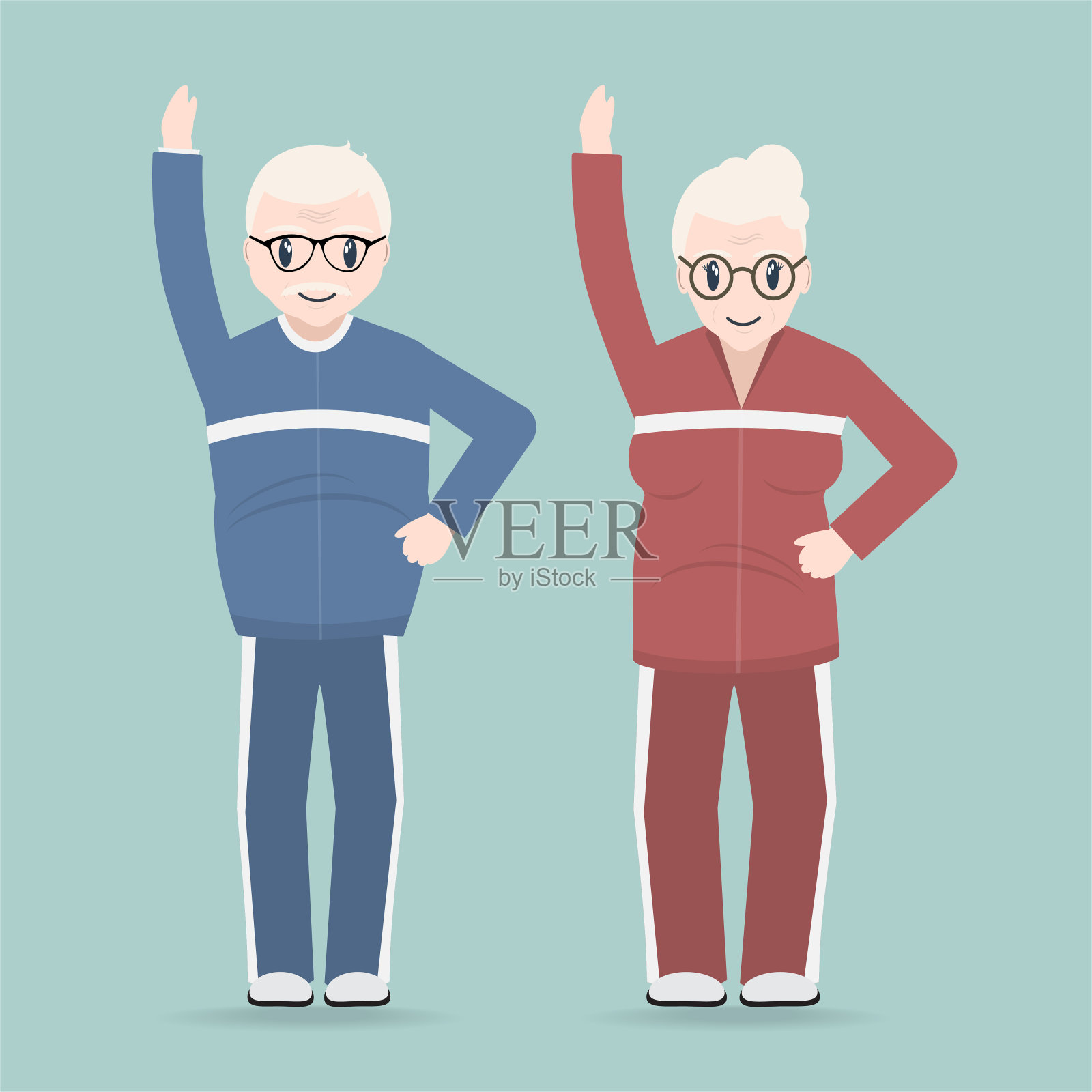 老年夫妇运动图标，老年保健概念插画图片素材