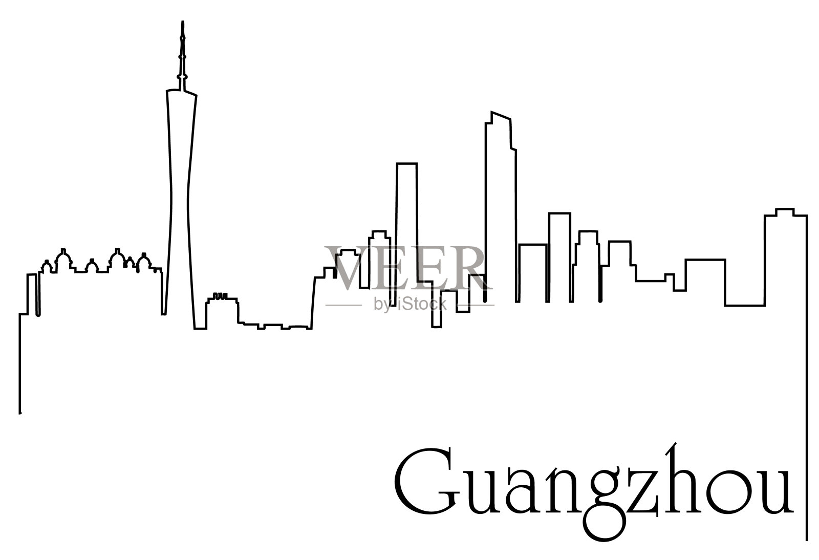 广州市一线图背景插画图片素材