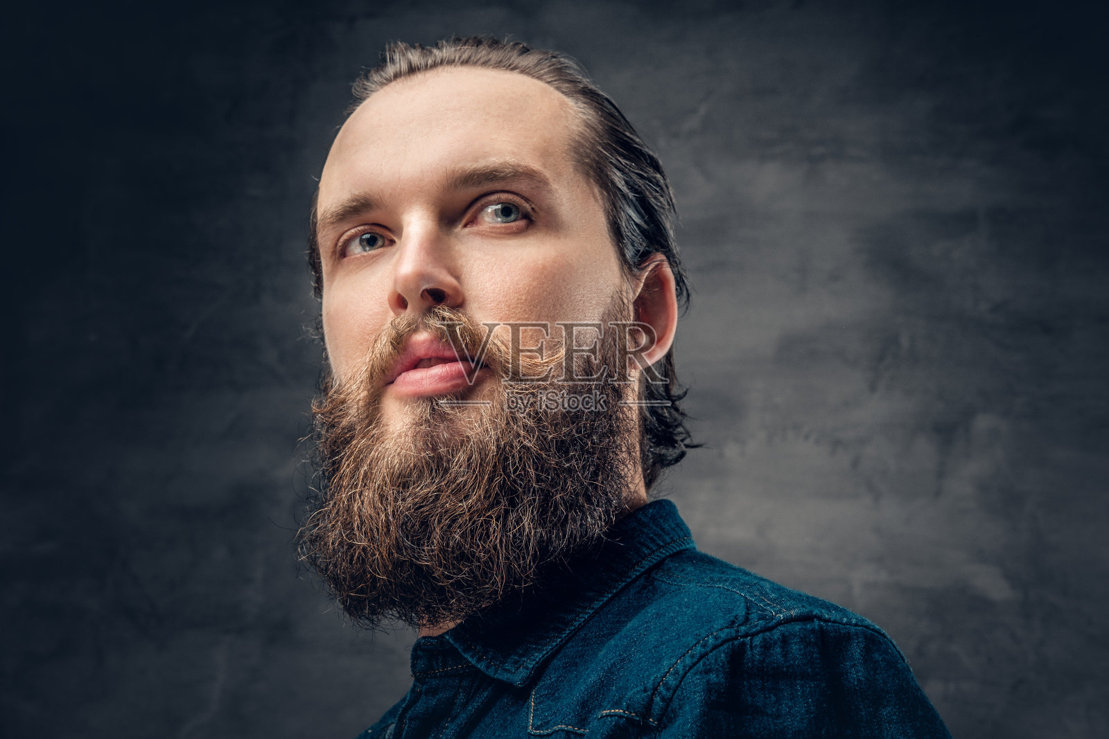 近距离的胡子男性肖像。照片摄影图片