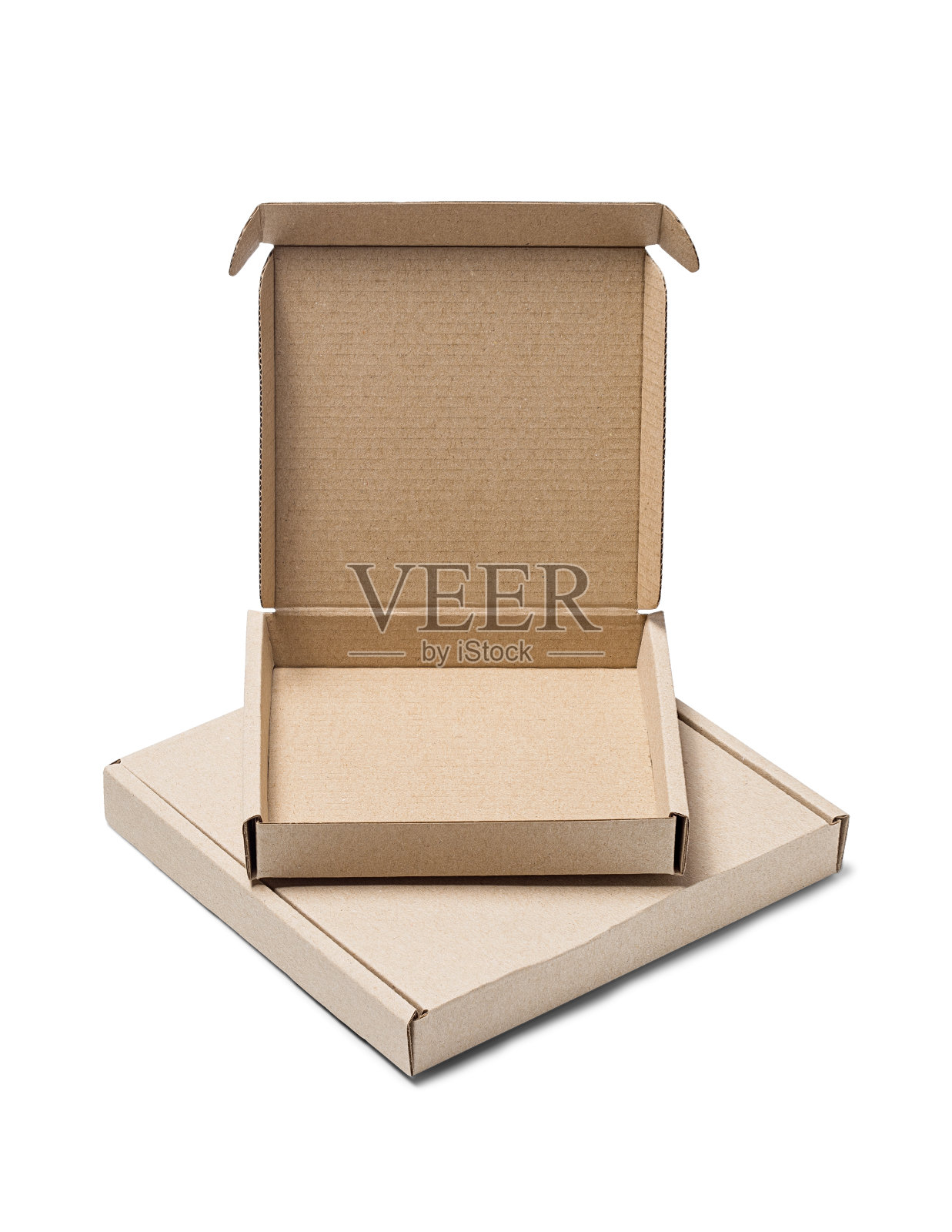 两个纸板箱在孤立的白色背景上。包裹与空白的文字。交付或邮寄服务的模式。照片摄影图片