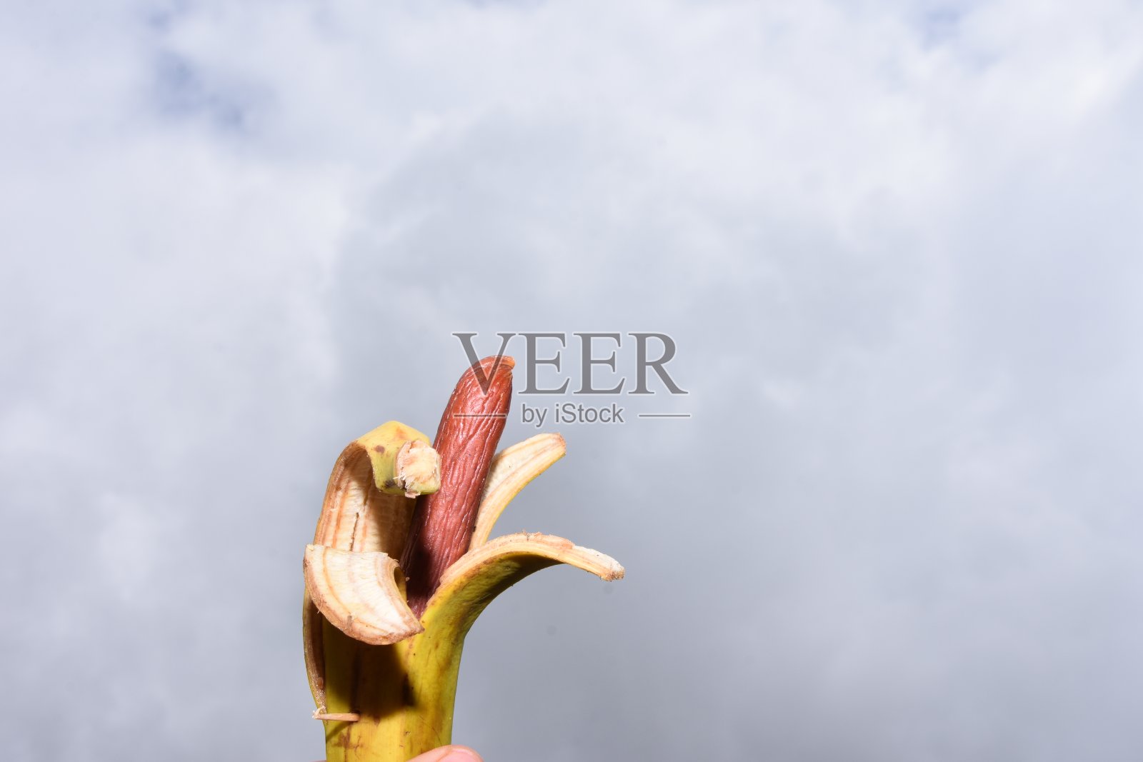 奇怪的概念，香蕉里的牛肉干照片摄影图片