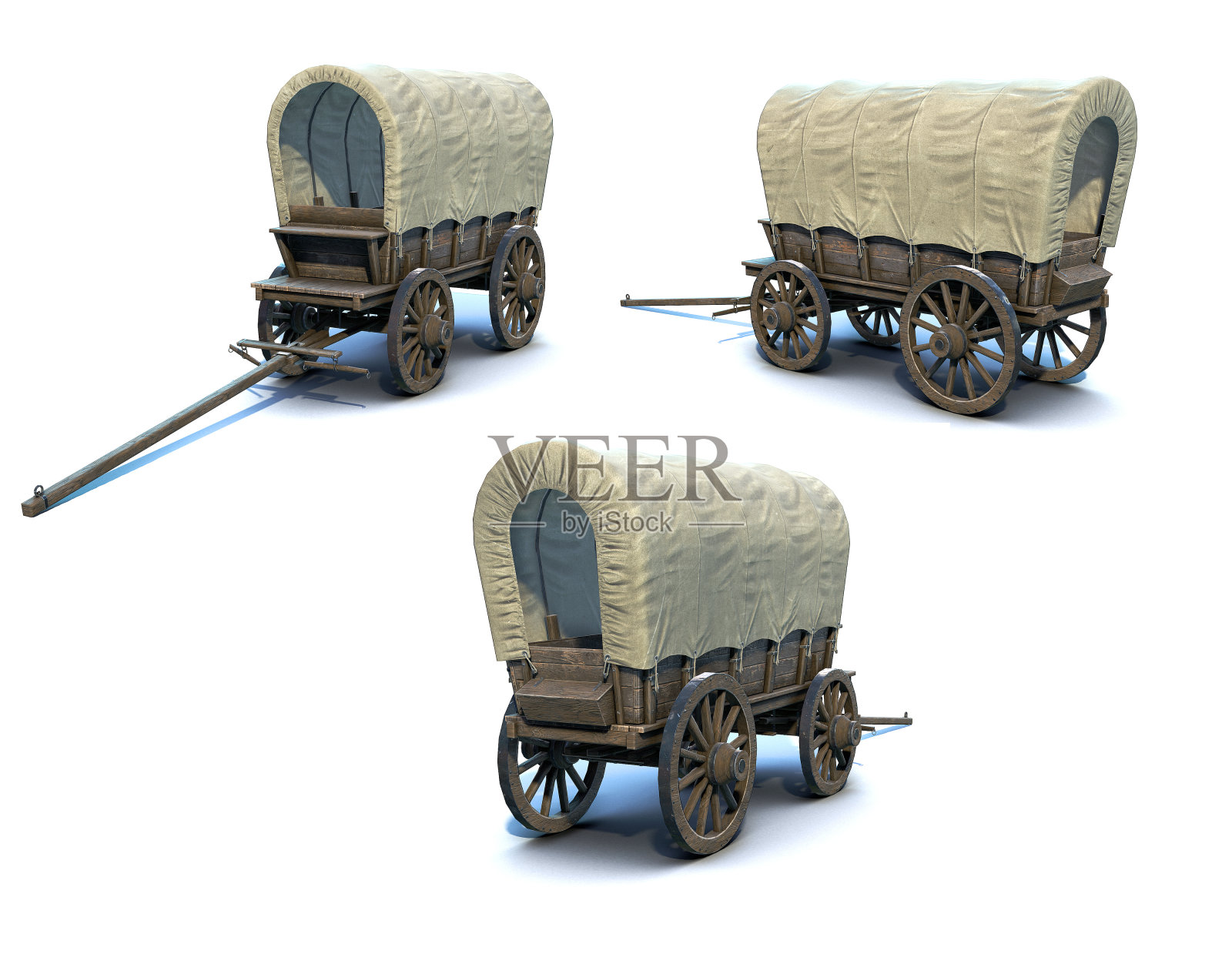 中世纪覆盖的马车3d渲染集照片摄影图片