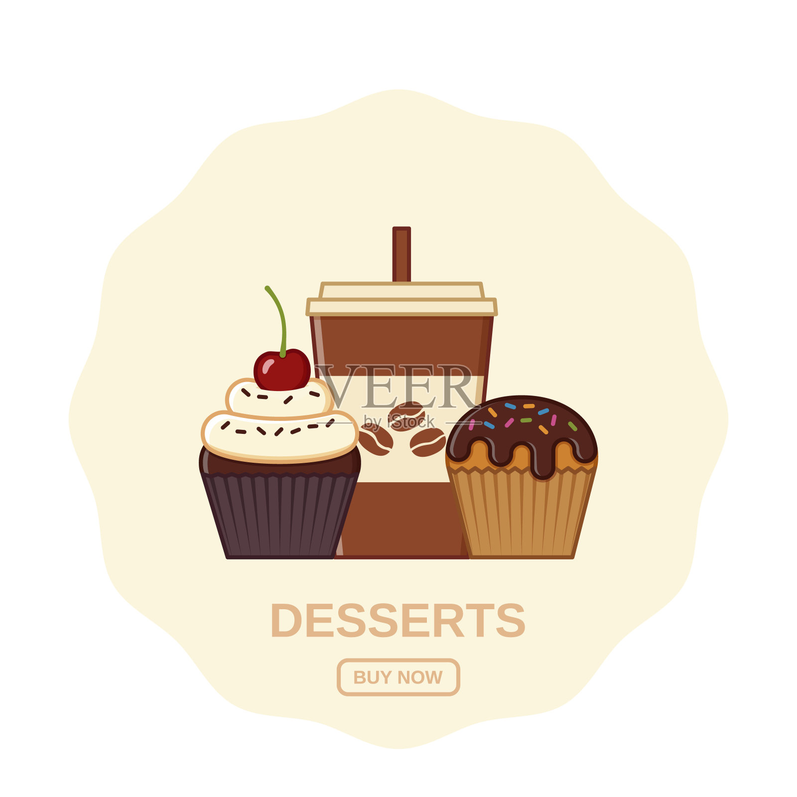 咖啡和纸杯蛋糕图标。矢量插图。插画图片素材