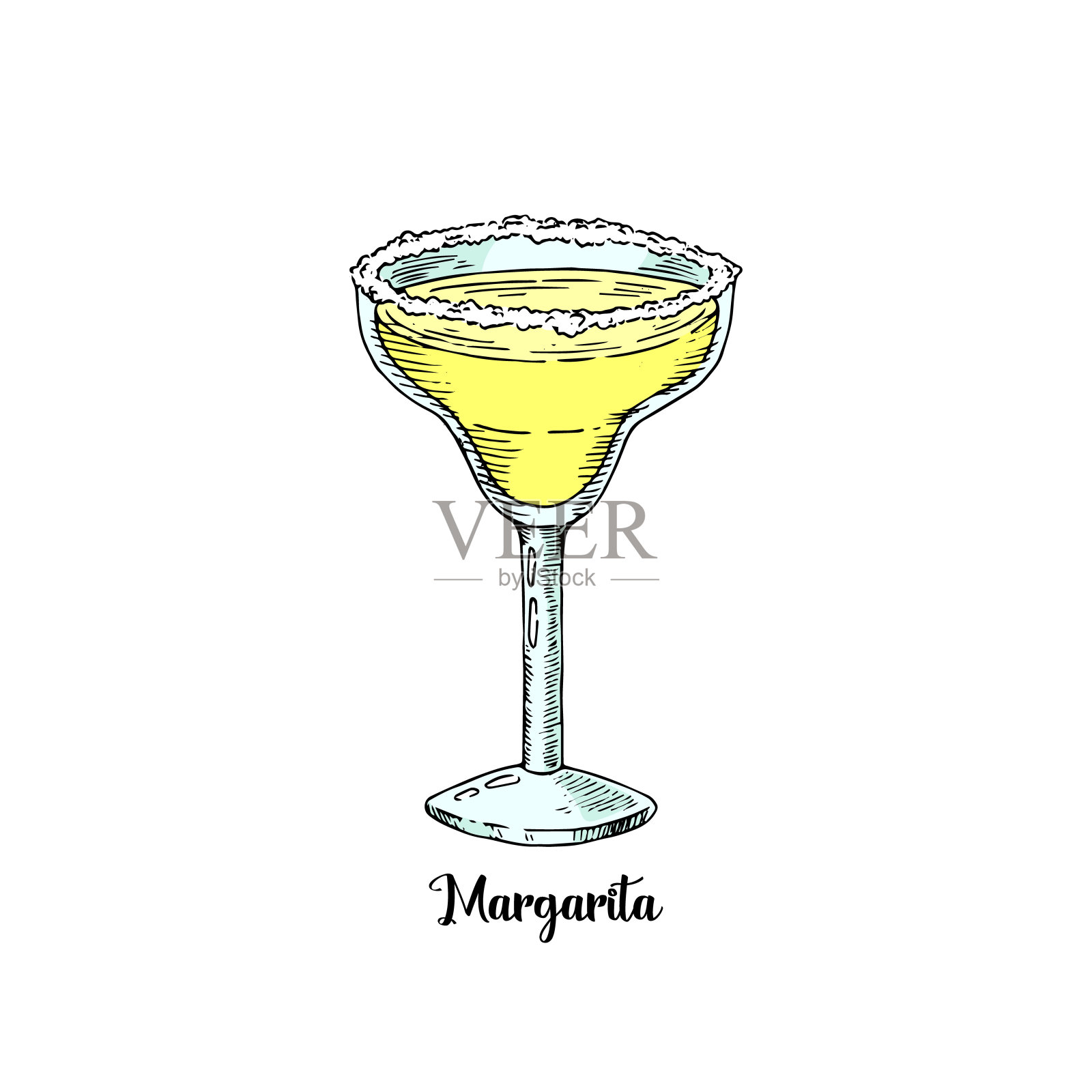 鸡尾酒玛格丽塔在草图风格的菜单。当代经典鸡尾酒。龙舌兰酒喝插画图片素材