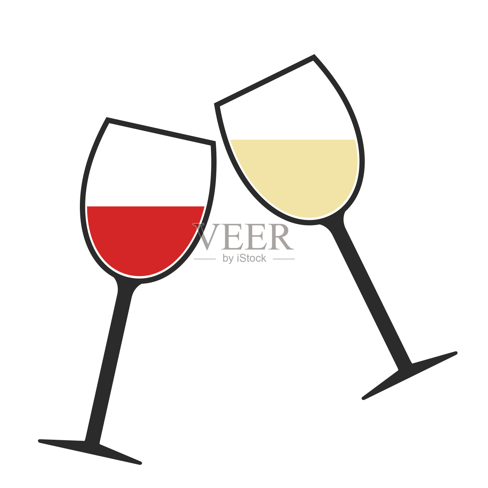 红和白葡萄酒杯碰杯图标孤立，干杯插画图片素材