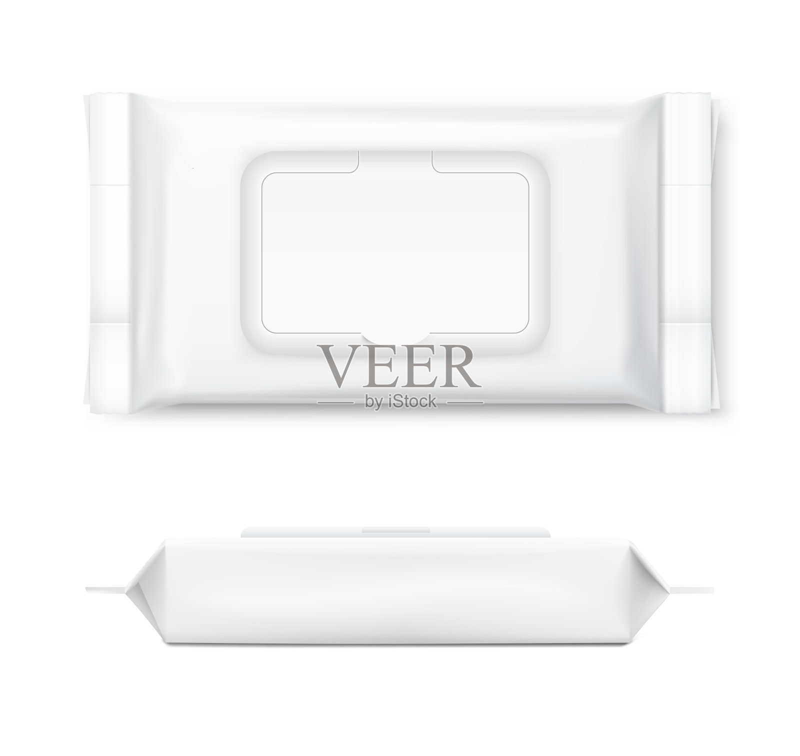 一套湿纸巾流包与现实的透明阴影在白色的背景。设计元素图片