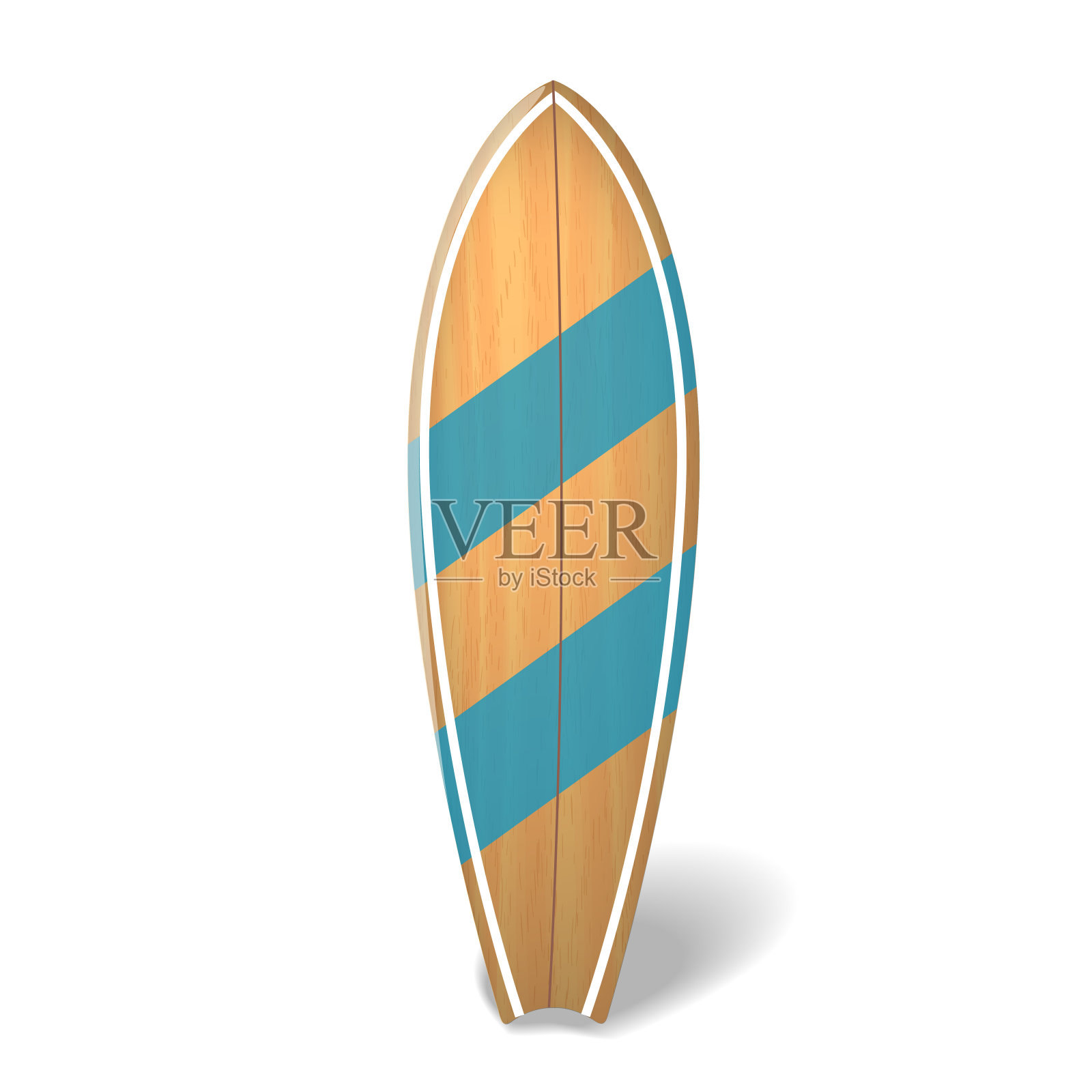 矢量木材冲浪板夏季冲浪孤立的现实冲浪板。设计元素图片