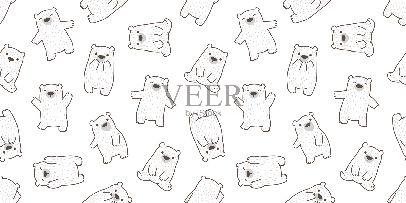 熊无缝图案北极熊熊猫矢量涂鸦背景重复孤立墙纸插画图片素材