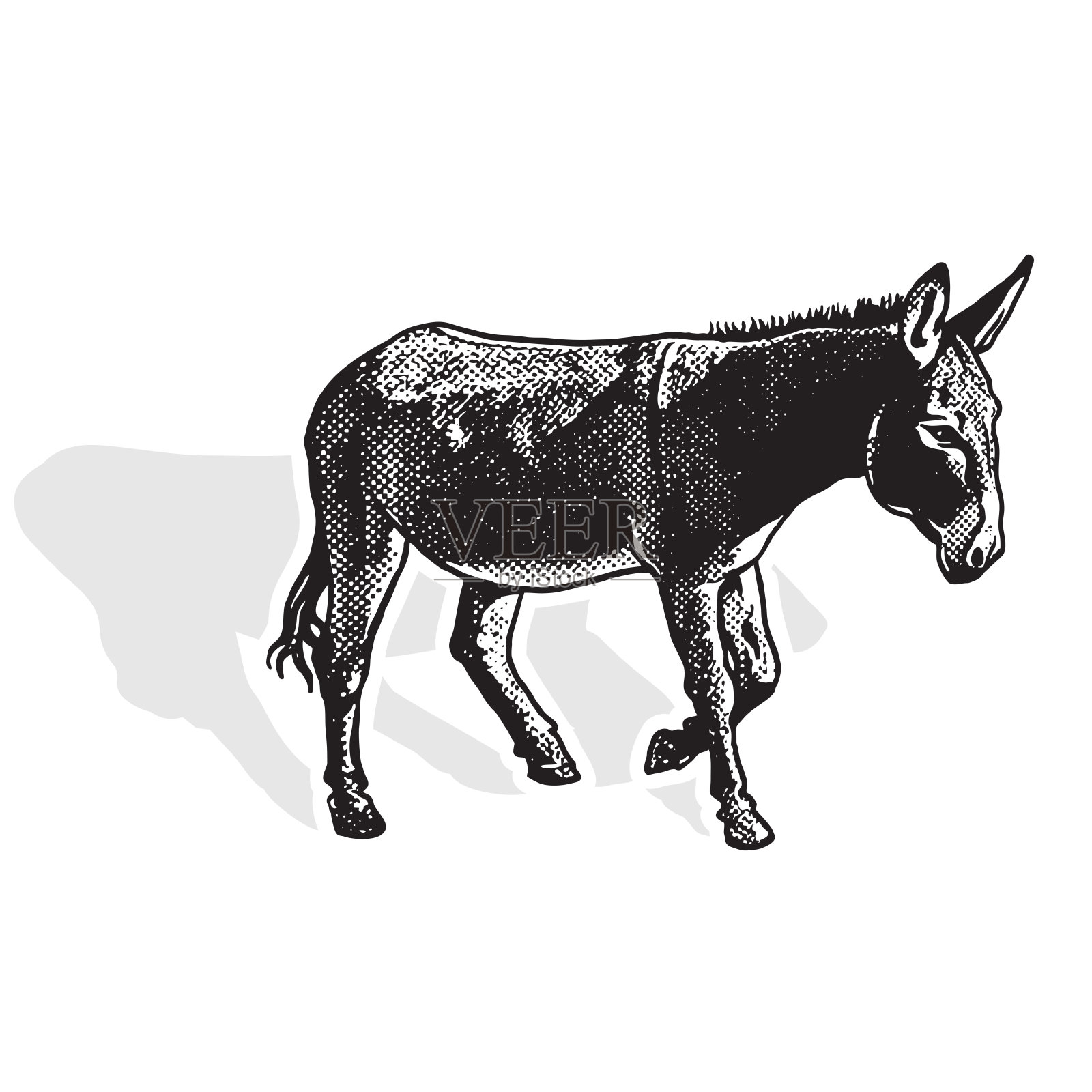 驴-黑白侧视图。设计元素图片