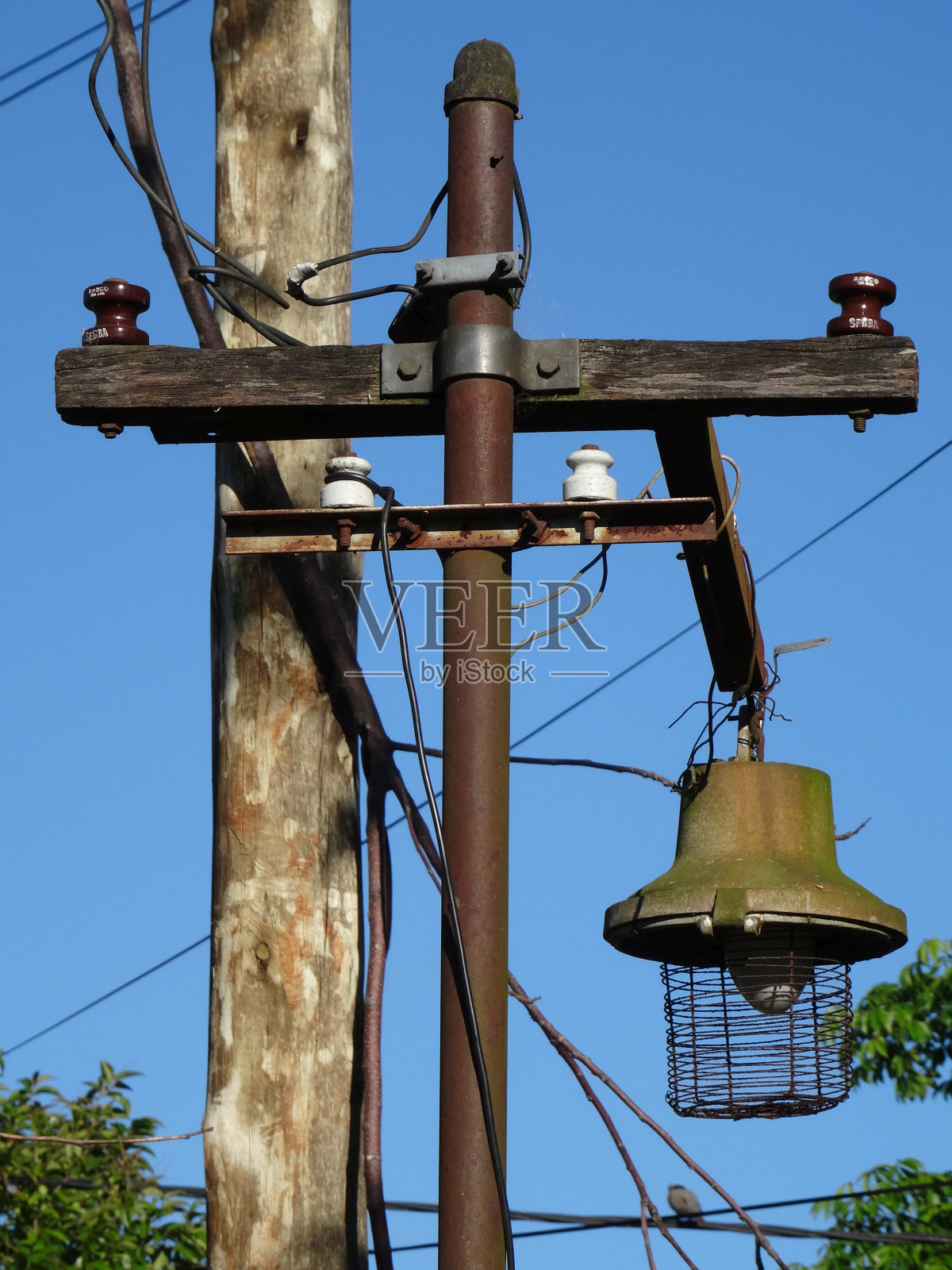 在阿根廷用作路灯的老式电线杆照片摄影图片