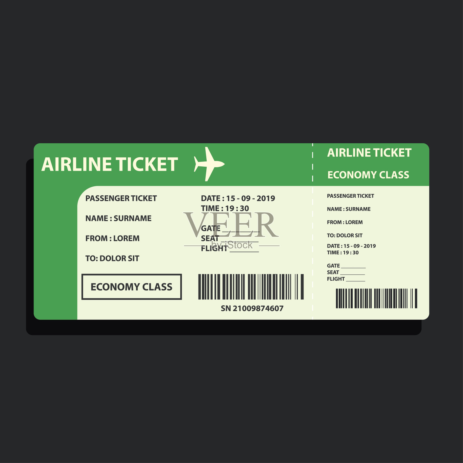 乘飞机旅行的机票。矢量图设计模板素材
