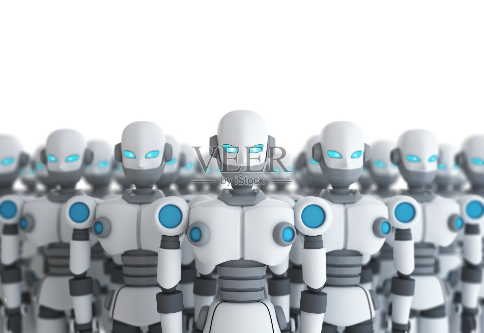 白色的机器人组，未来的人工智能技术概念，3d插图照片摄影图片