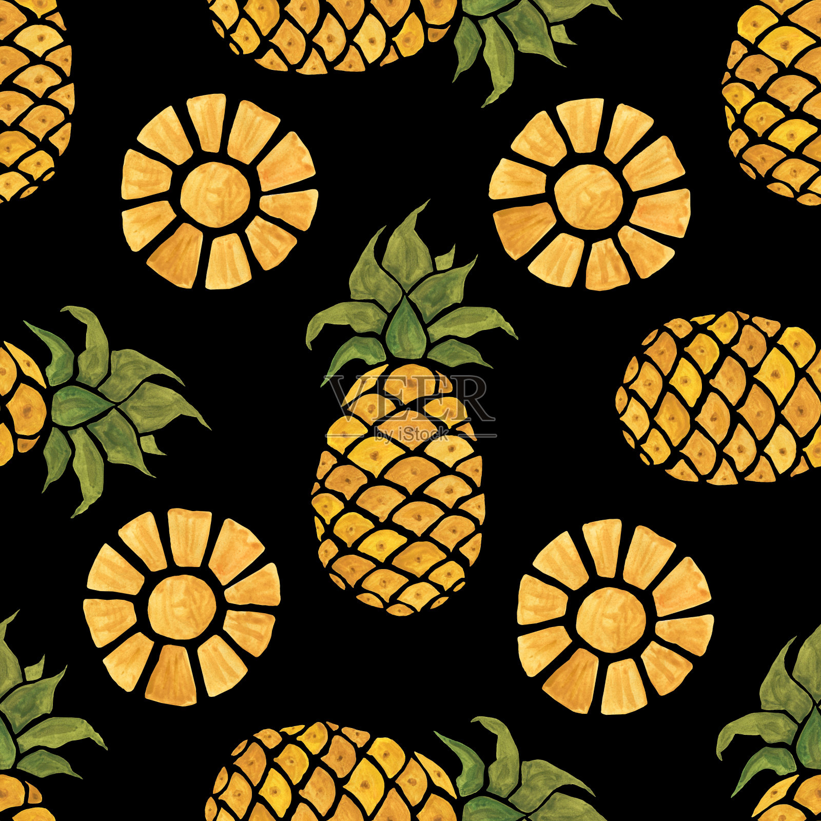 菠萝的背景。水彩无缝模式插画图片素材