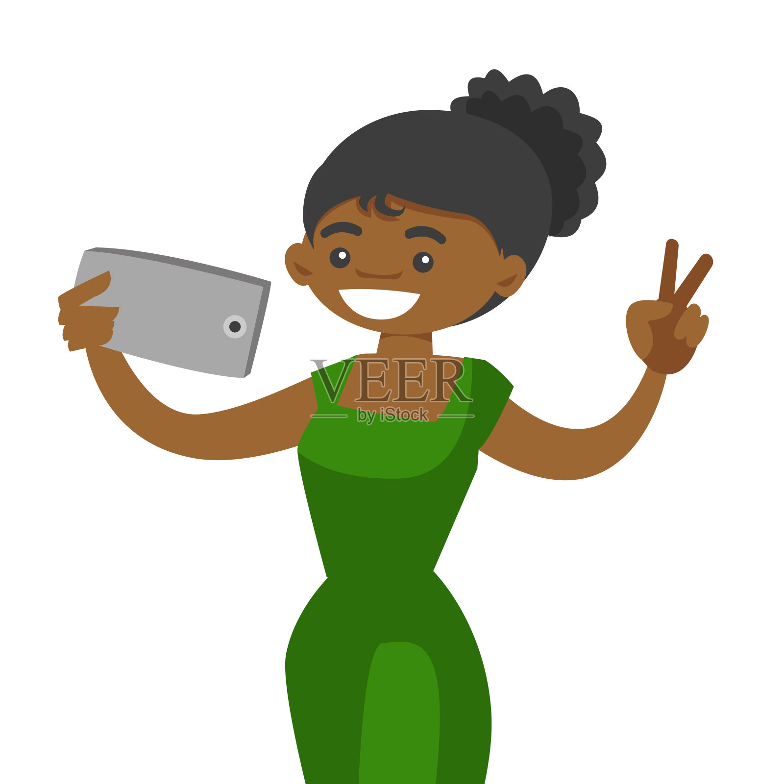 年轻的非洲女子在用手机自拍插画图片素材