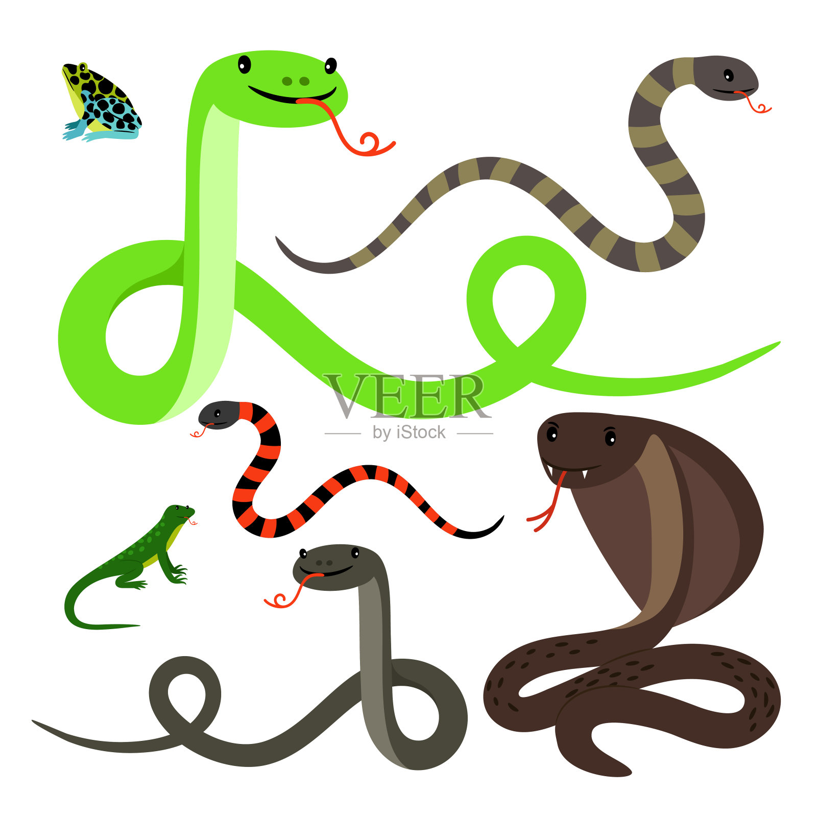 蛇和蜥蜴卡通图标集设计元素图片