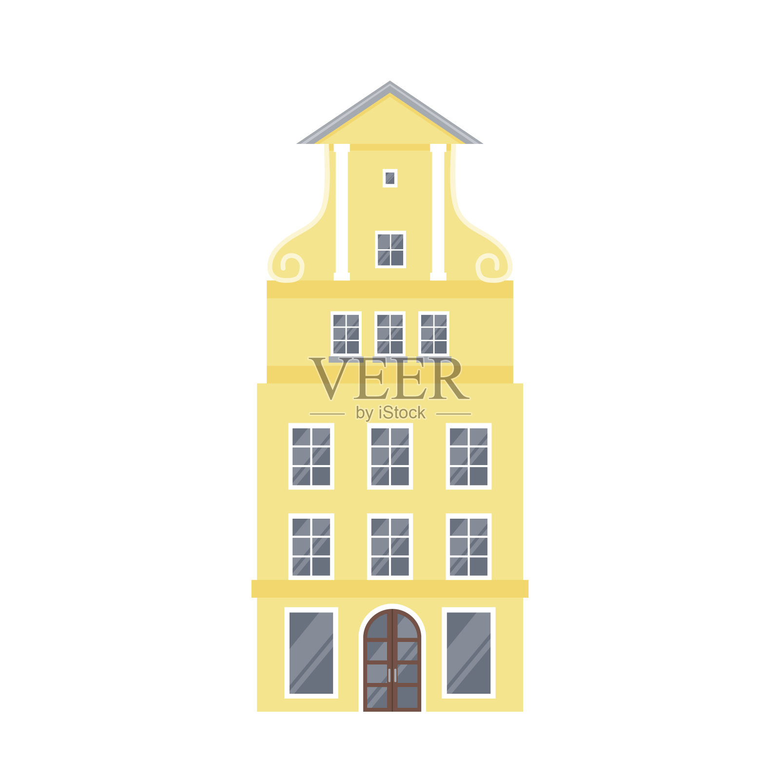 黄色欧式古典建筑立面。插画图片素材
