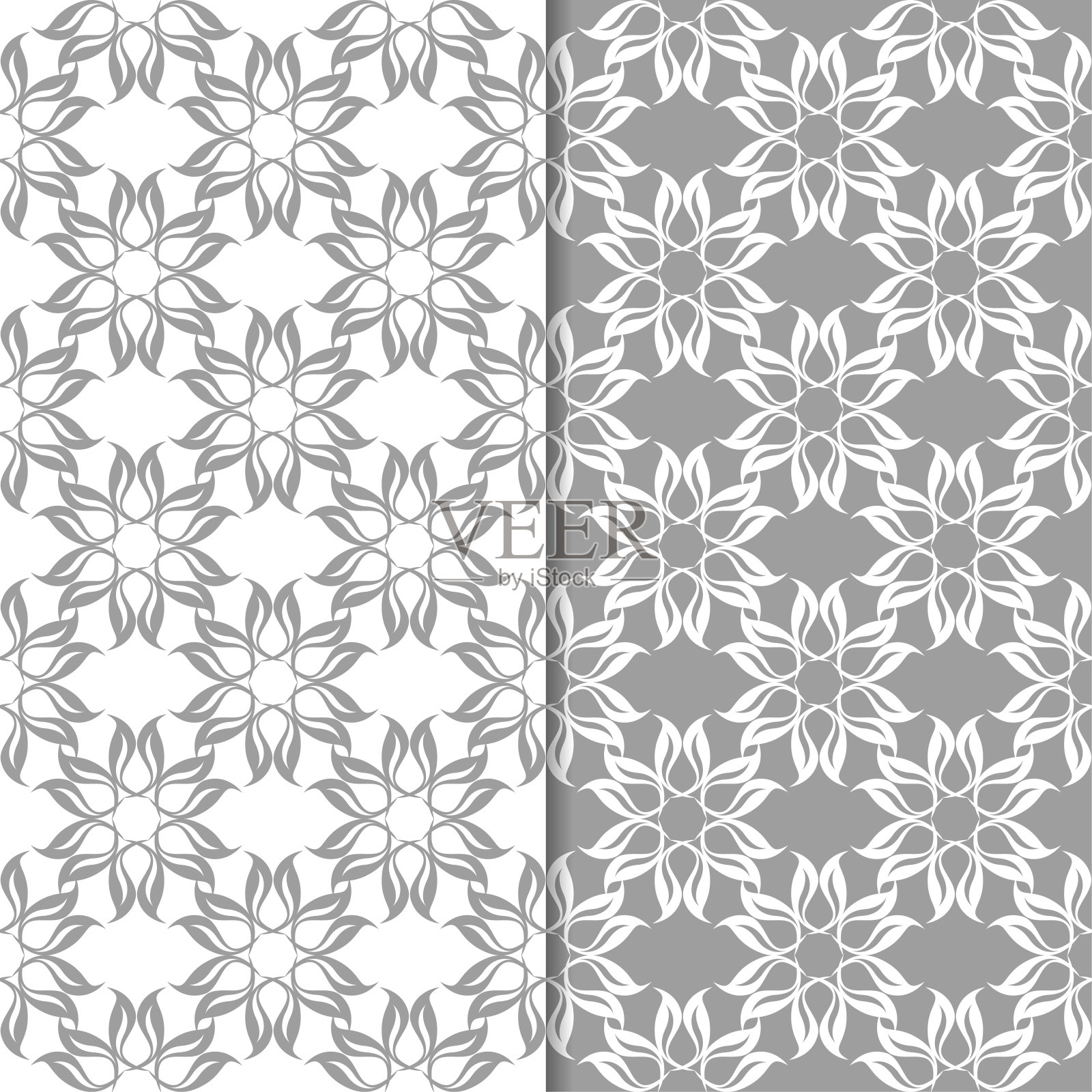 白色和灰色的花卉装饰设计。无缝模式集插画图片素材