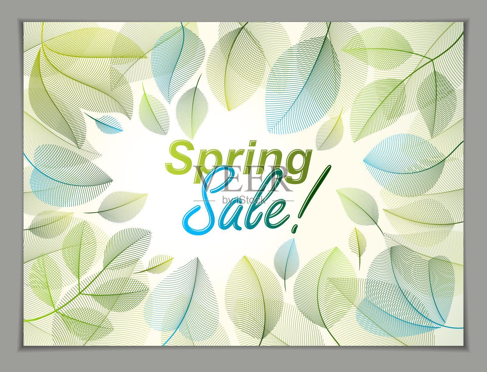 春叶水平背景，自然季节模板设计横幅，票，传单，卡片，海报与绿色和新鲜的花卉元素。销售，广告海报，小册子或传单设计。插画图片素材