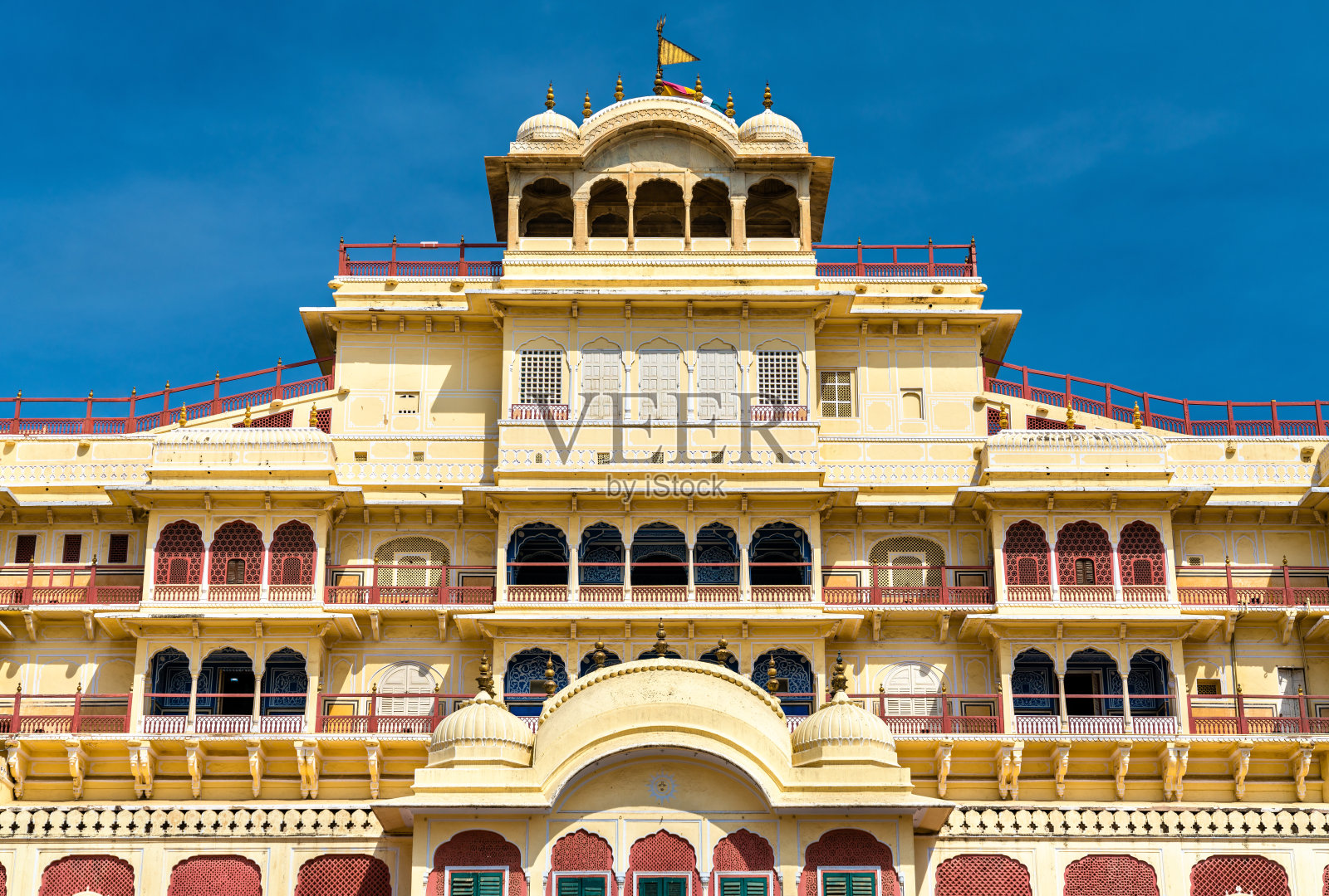 印度拉贾斯坦邦斋浦尔市宫殿建筑群的钱德拉·玛哈尔照片摄影图片