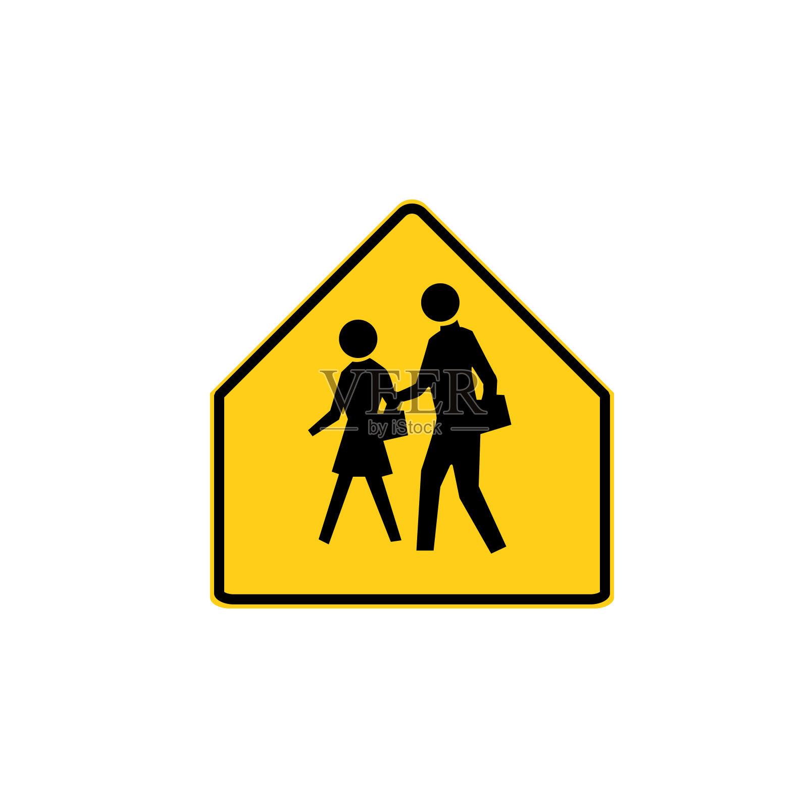 美国交通路标。学校警告，你进入学校区域。矢量图设计元素图片