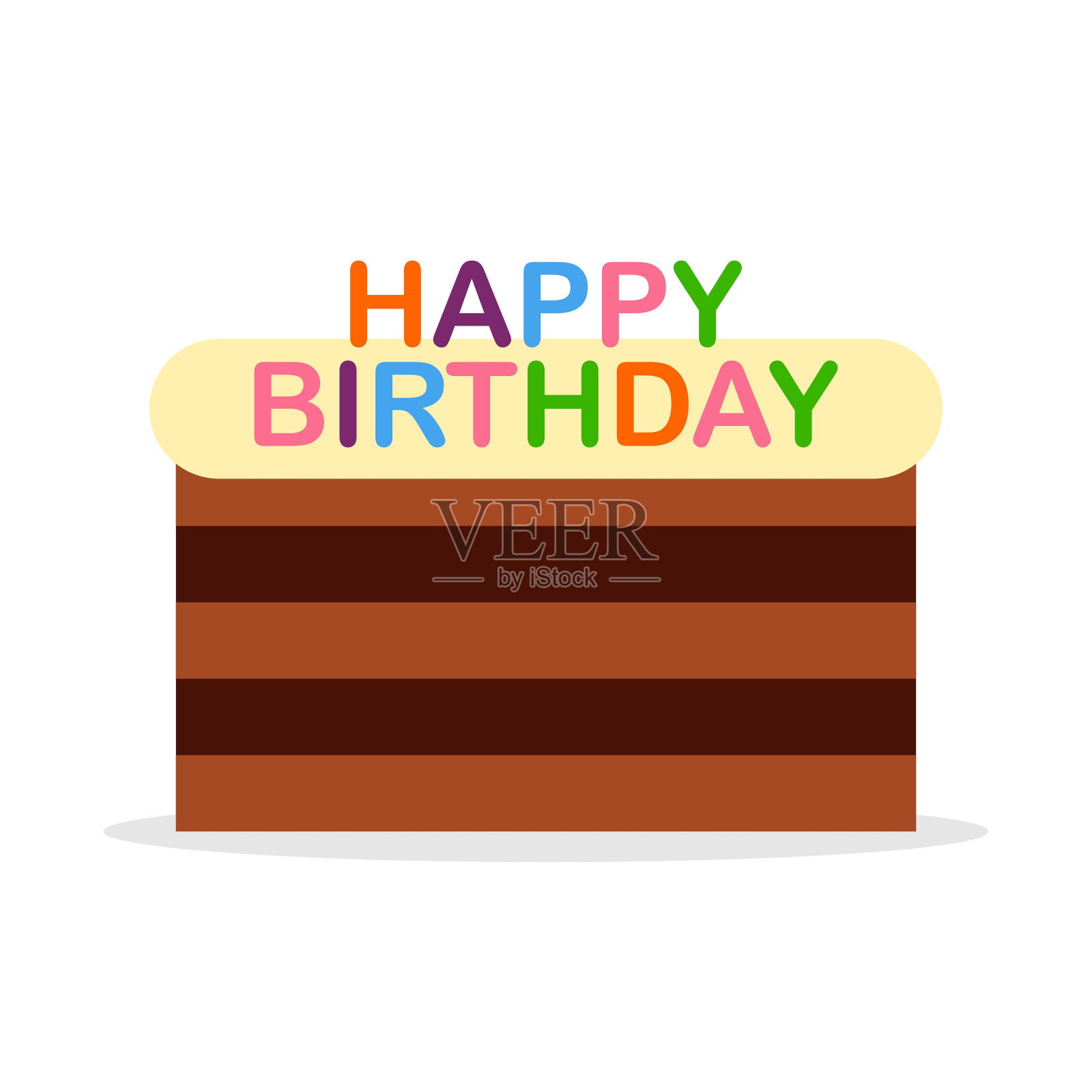 生日蛋糕与奶油平面图标孤立在白色背景上。上釉蛋糕，上面写着生日快乐。甜蜜的奶油馅饼。矢量图插画图片素材