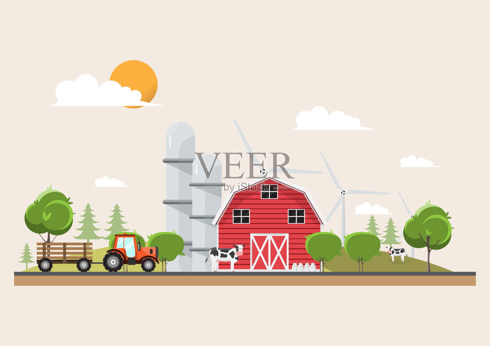 农业与农业在乡村景观中的情景设计插画图片素材