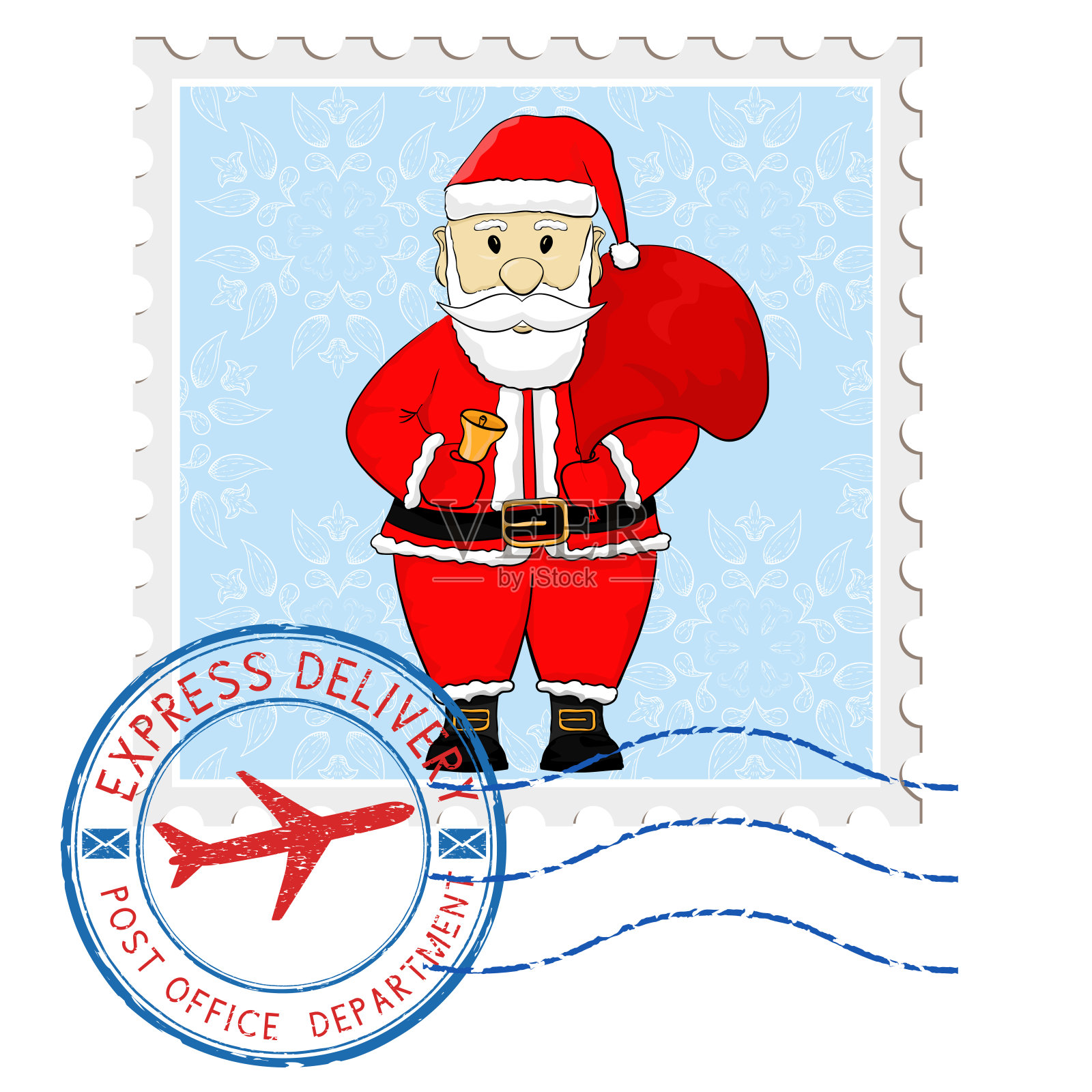 邮票上有圣诞老人。和圆的邮戳。彩色的邮政元素设计元素图片