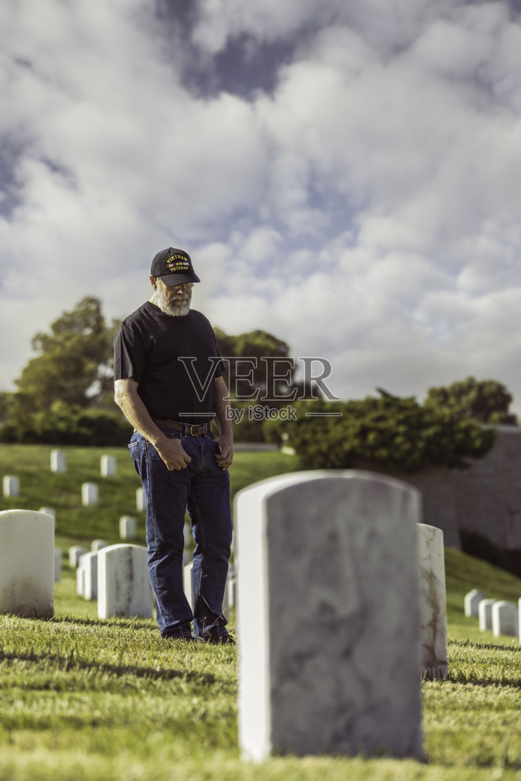 真正的越战老兵在军队墓地里行走照片摄影图片