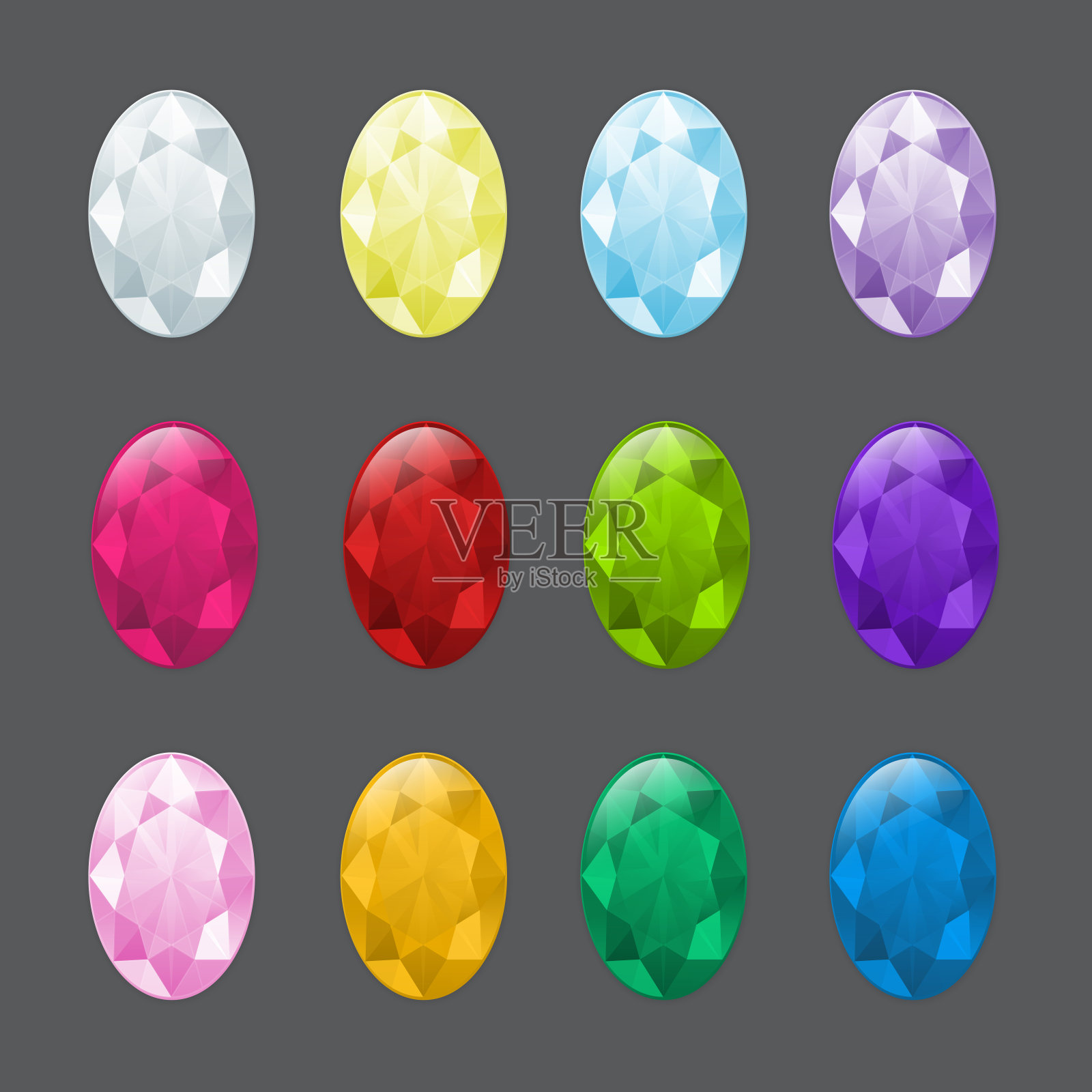 套椭圆宝石在不同的颜色。设计元素图片