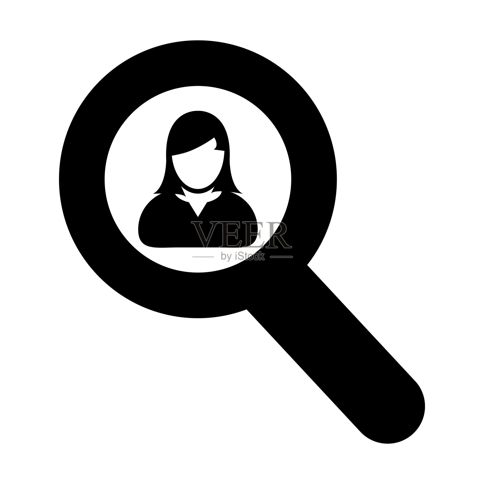 Search Icon - Person Vector Symbol for Female User Profile Avatar With Magnifying Glass for find in字形象形图插图设计元素图片